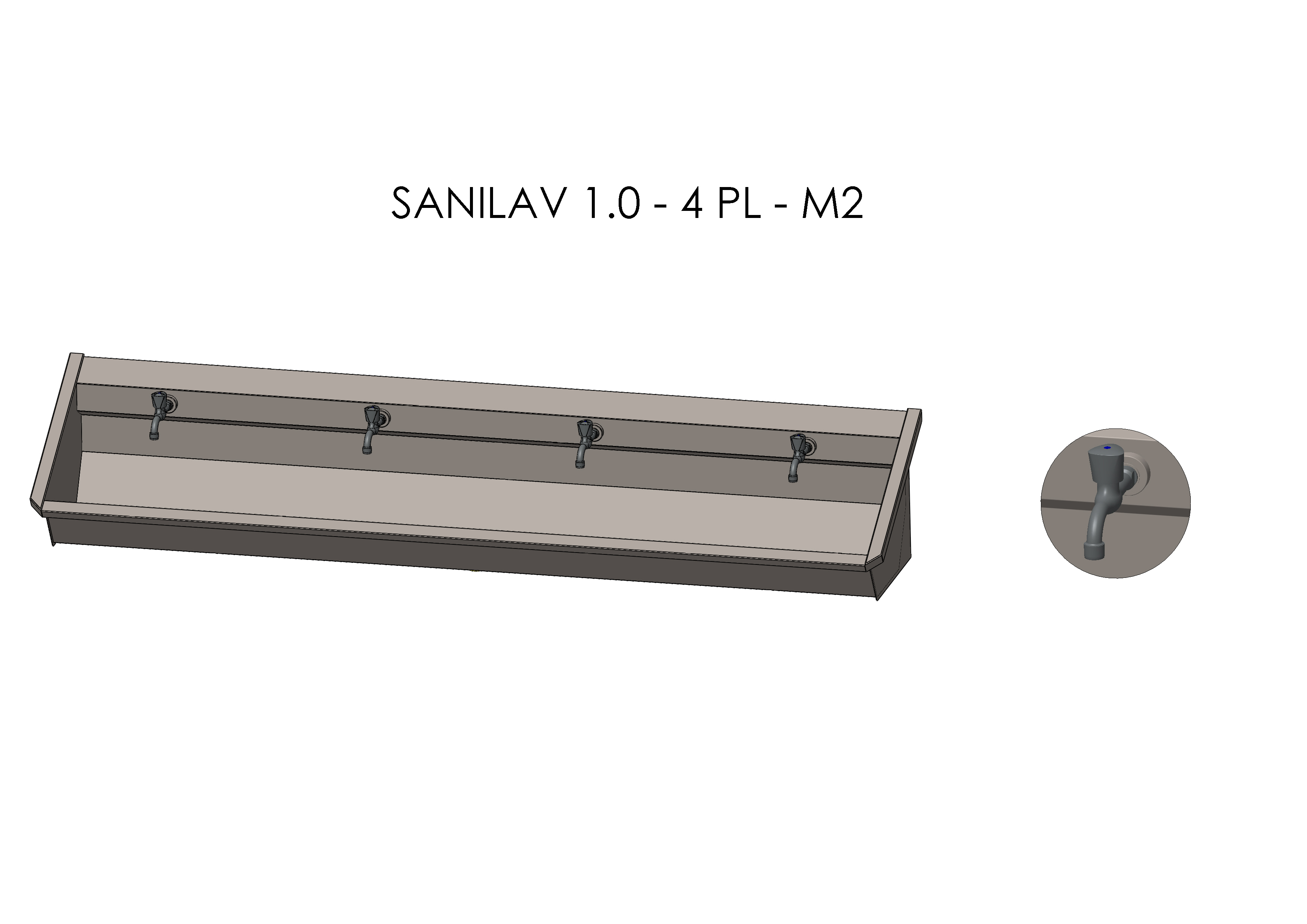 Intersan Sanilav muurwastrog rvs 4p 240 muurkraan SANILAV 1.0-4-M2