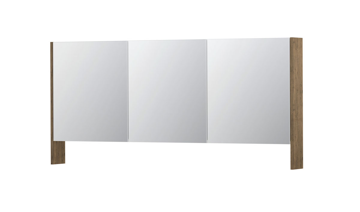 INK SPK3 spiegelkast m. dubbel gesp. 3 deuren icm open planchet en stop/schak. 1110360 Naturel eiken H740xB1600xD140