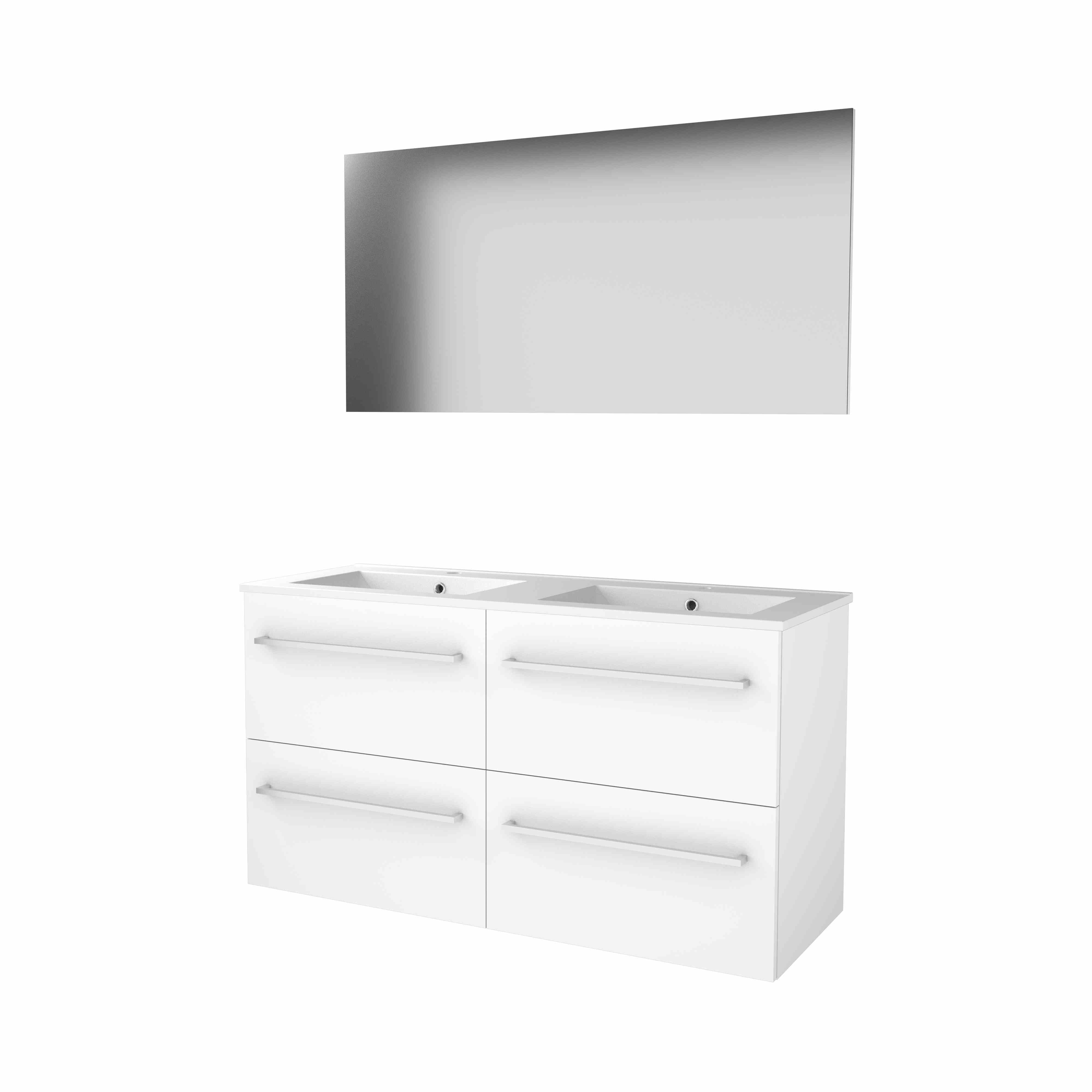 Basic Basic 46 set 120x46cm met gr. 4 la keram. wast. 2 krgt incl. spiegel B46GR120PIW Ice White