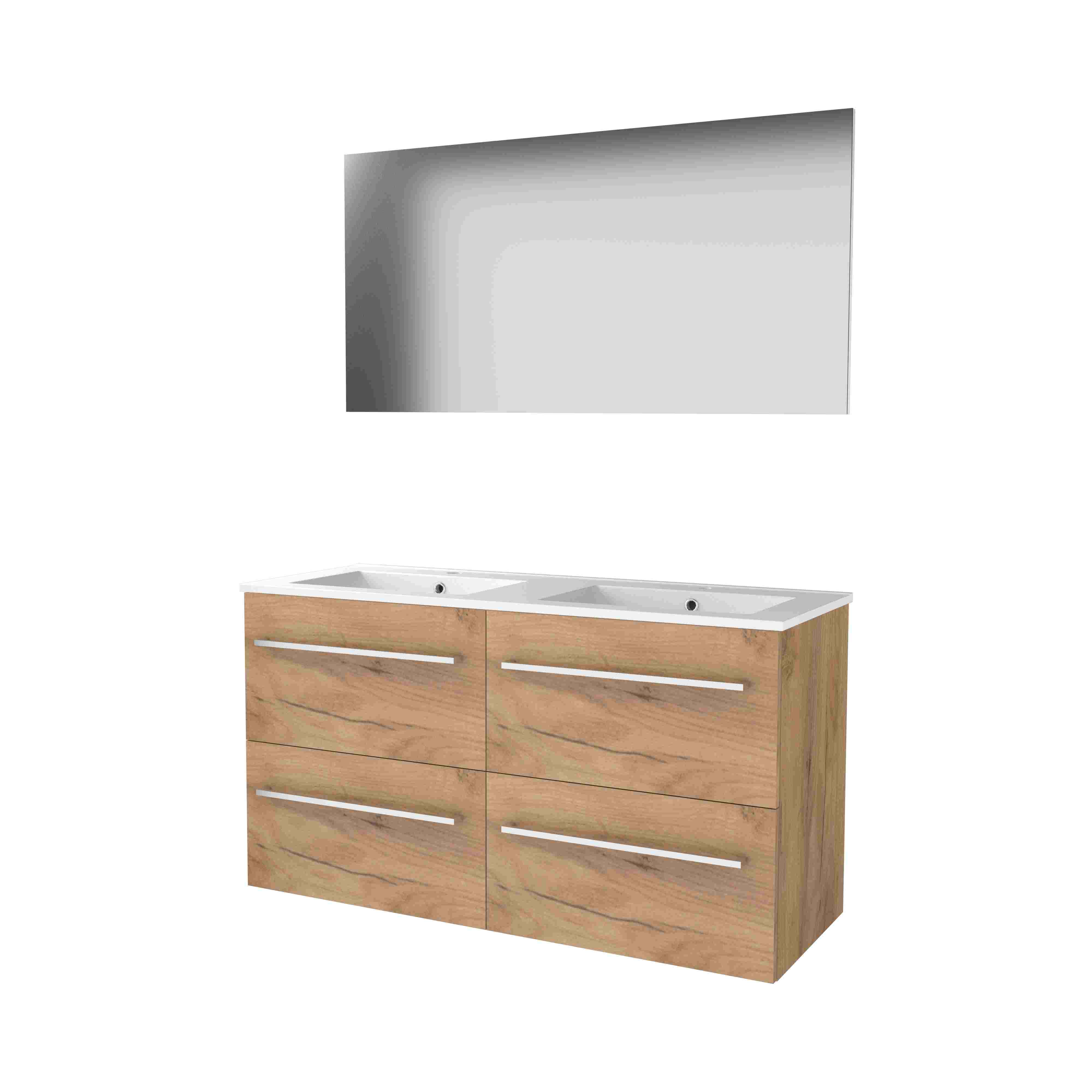 Basic Basic 46 set 120x46cm met gr. 4 la keram. wast. 2 krgt incl. spiegel B46GR120PWO Whisky Oak