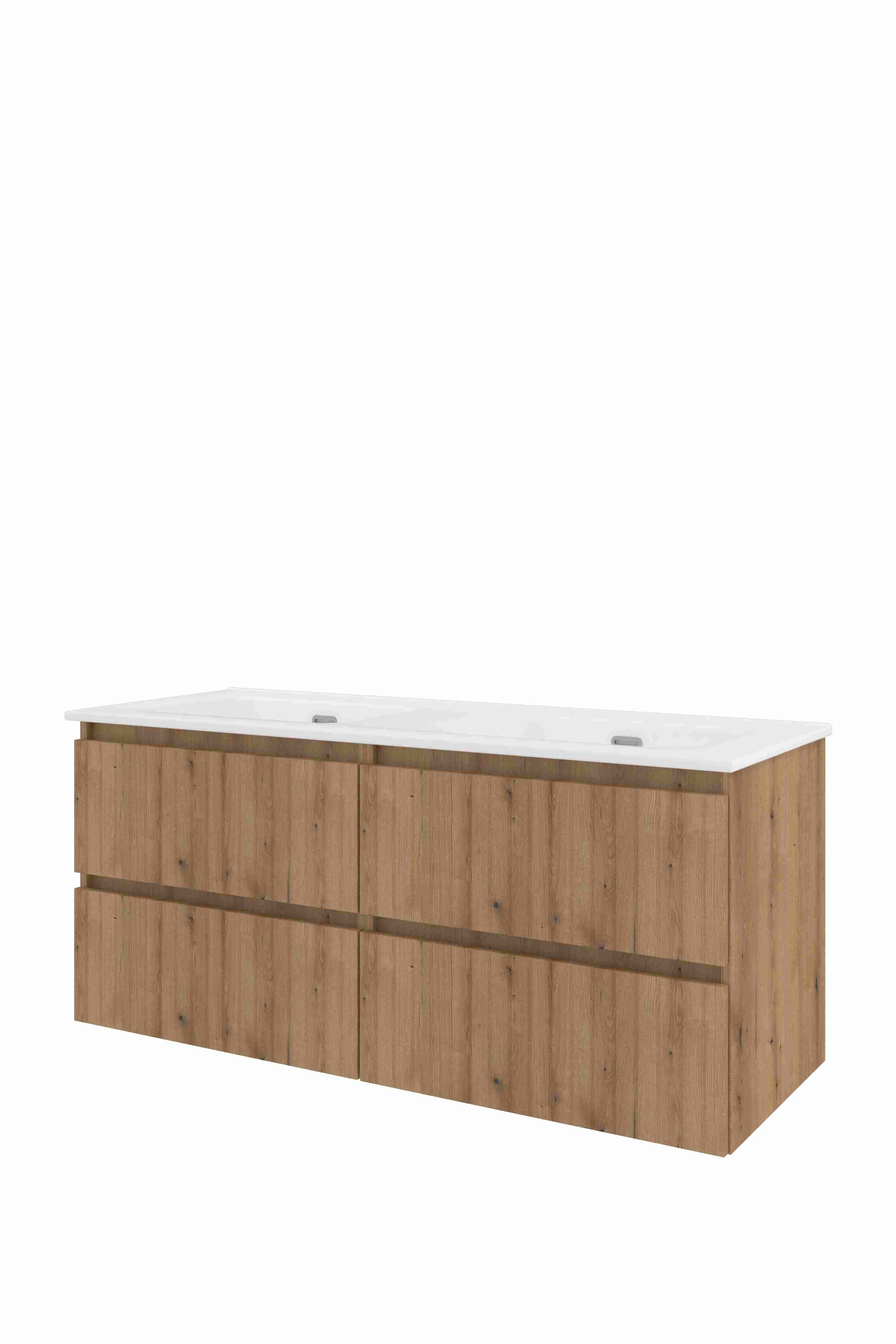 Proline Set porselein Elegant wast. dubbel z. kr.gaten en onderkast 4 laden sym. gefr. 1818081 Urban oak/Glans wit 1200x460x540