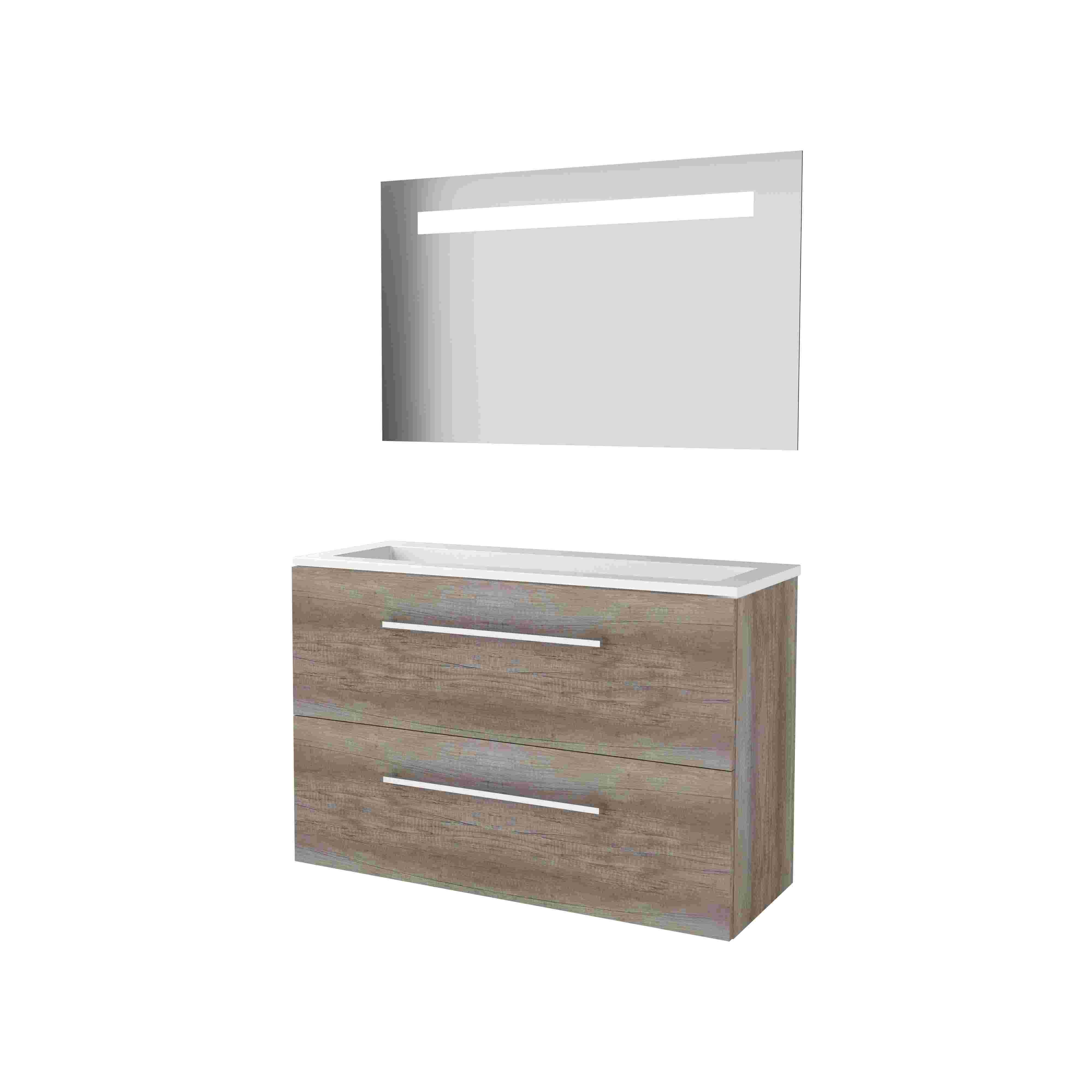 Basic Economic 39 set 100x39cm met gr. 2 la Acryl wast. 0 krgt. incl. spiegel m. verl. E39GR100A0SO Scotch Oak