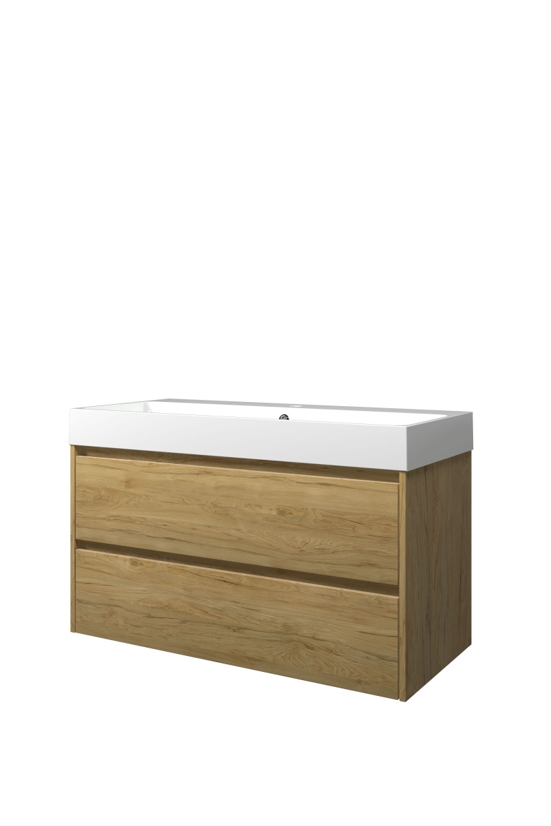 Proline set polystone Loft wast. met 1 krgt. en onderk. sym. 1816892 Ideal oak/Glans wit H620xB1000xD460