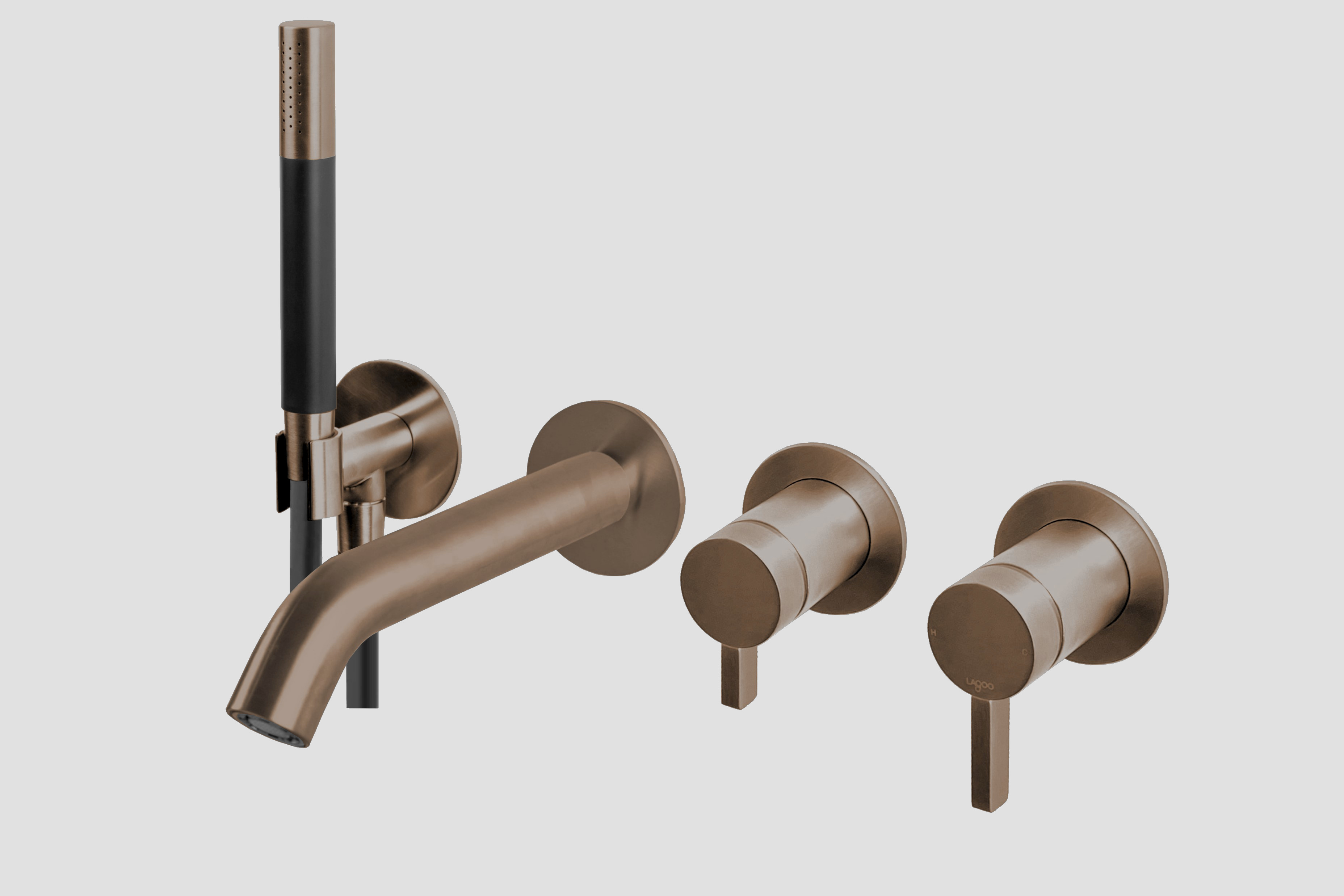 Lagoo Como Inbouw badmengkraan afbouwdeel m. uitloop 2-weg omstel handdouche staaf en doucheslang CM3206BK Brushed Copper PVD