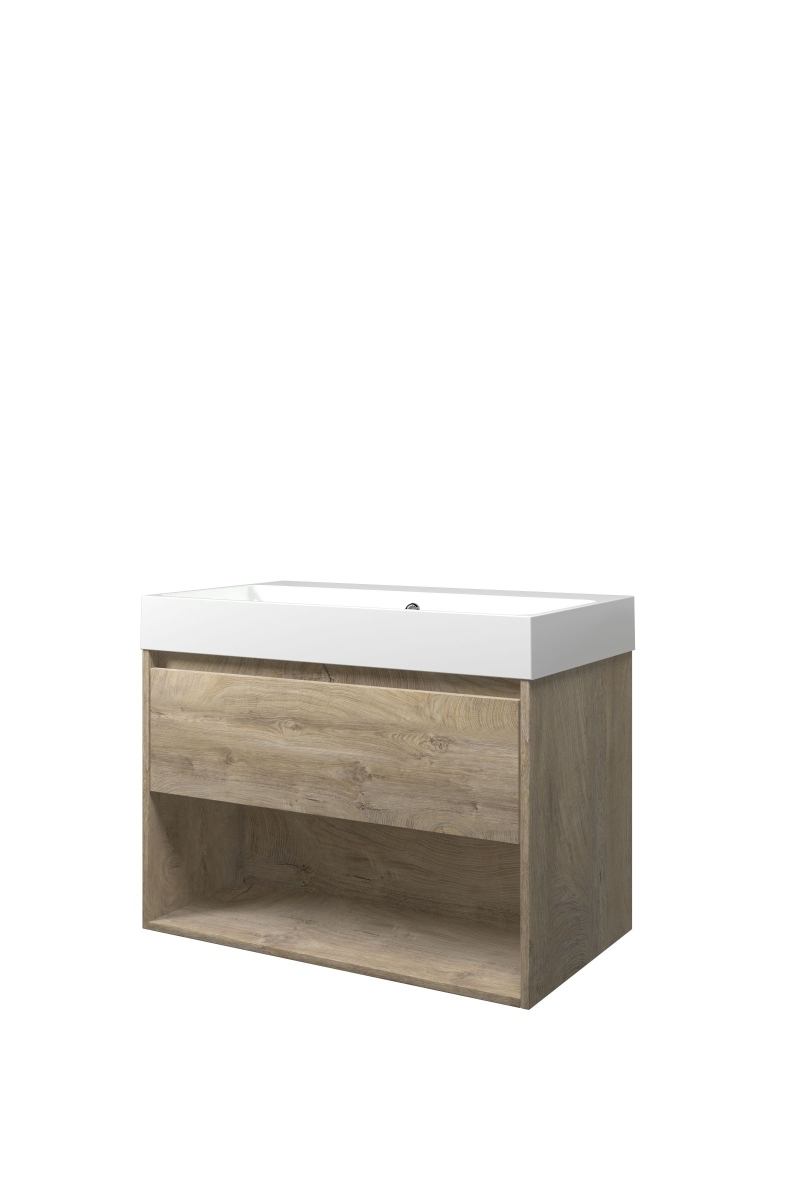 Proline set polystone Loft wast. z. krgt. en onderk. met schap 1816641 Raw oak/Glans wit H620xB800xD460