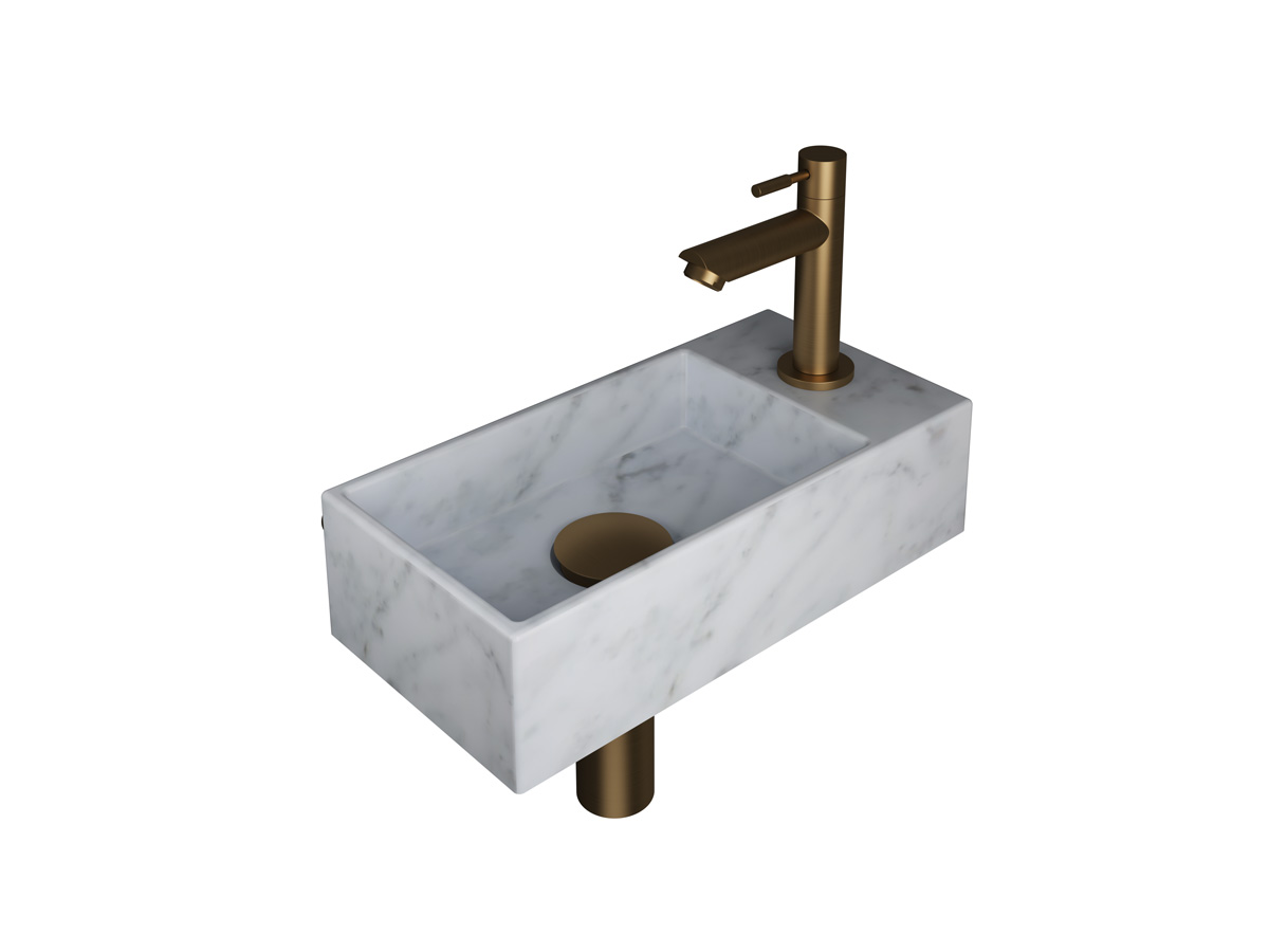 INK Versus pack Marmer R incl. fonteinkraan sifon design plug + montageset H90xB360xD180 Mat wit marmer/Brushed mat goud / 1805327