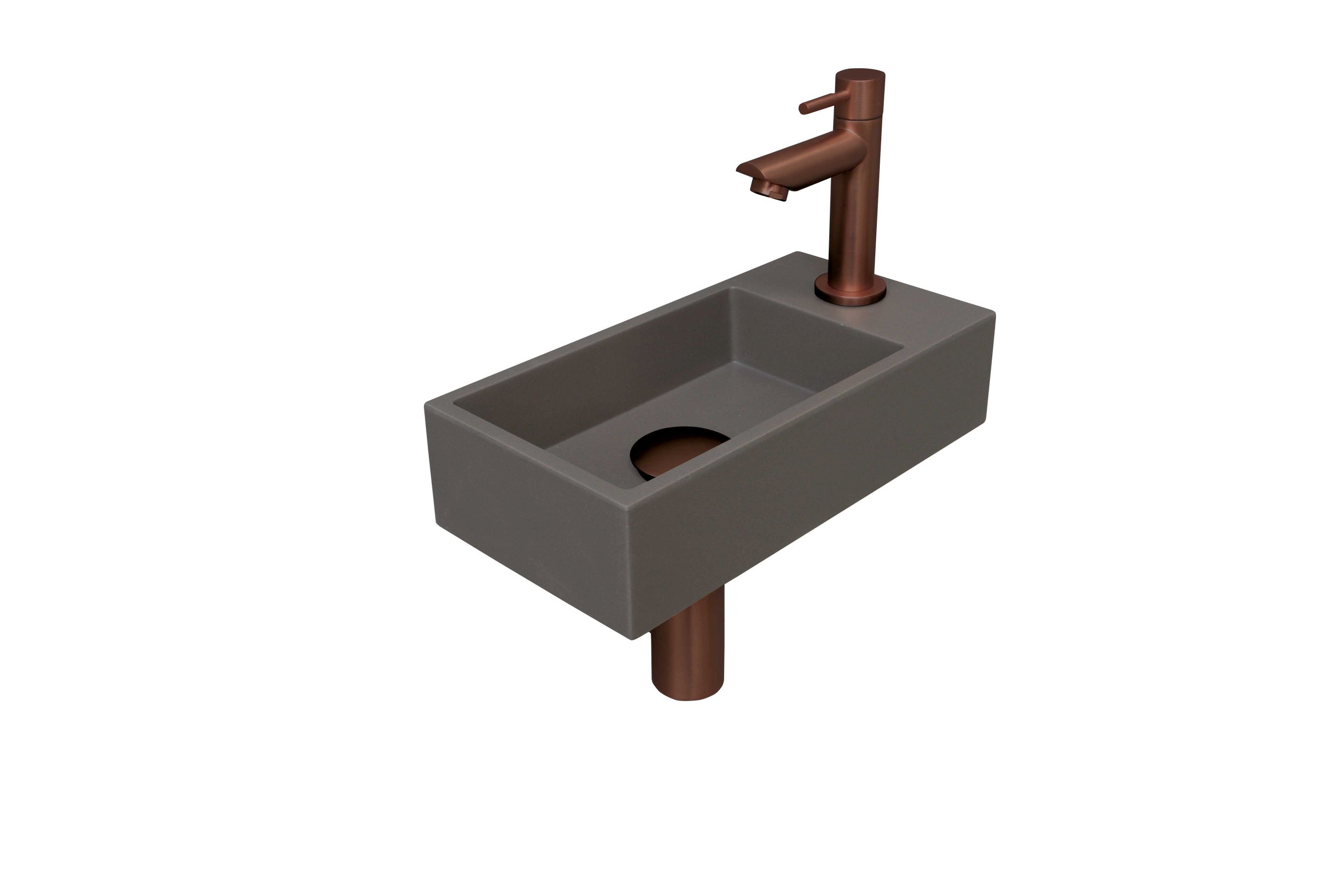 INK fonteinpack Quartz R incl. kraan sifon plug en montageset 1805160 Quartz beton/mat rose goud H90xB360xD180