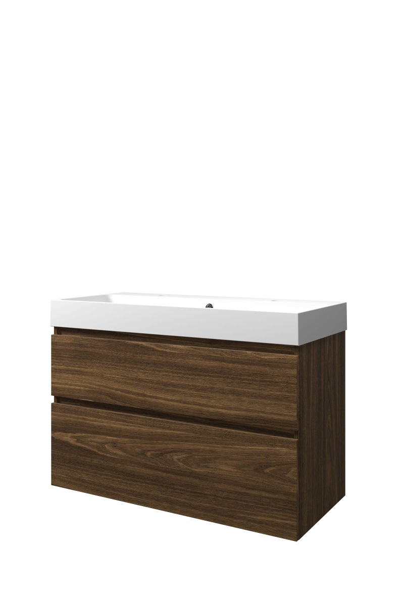 Proline set polystone Loft wast. met 2 krgt. en onderk. a-sym. 1817133 Cabana oak/Mat wit H700xB1000xD460