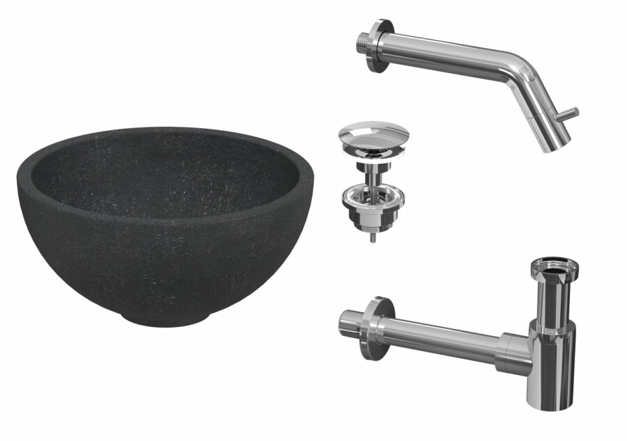 Proline pack kom hardsteen wandkraan sifon + plug H120xB240xD240 Blue stone/Chroom / 1805256