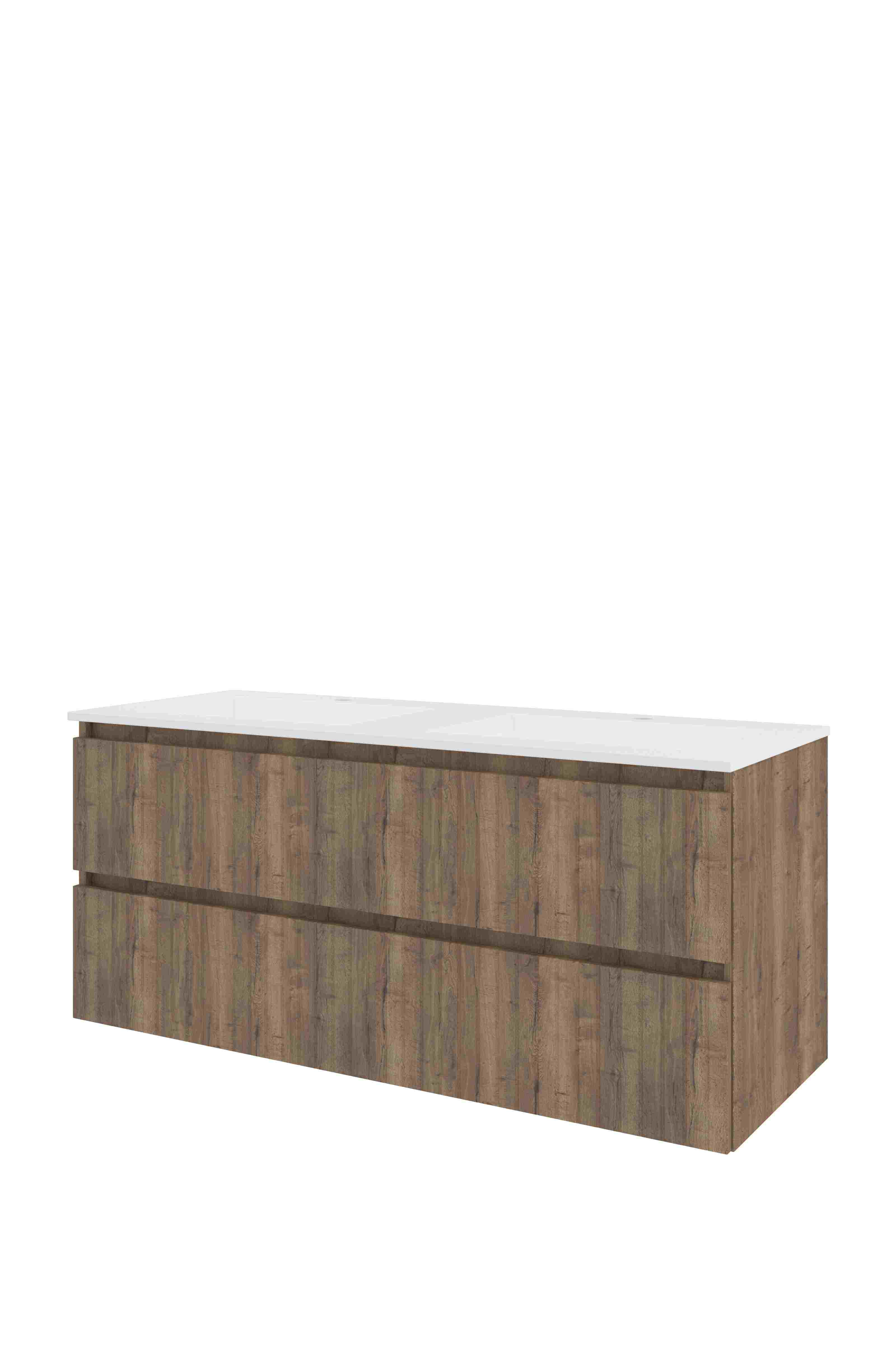 Proline Set polystone Elegant wast. met 2 kr.gaten en onderkast sym. gefr. 1818553 Terra oak/Mat wit 1200x460x540