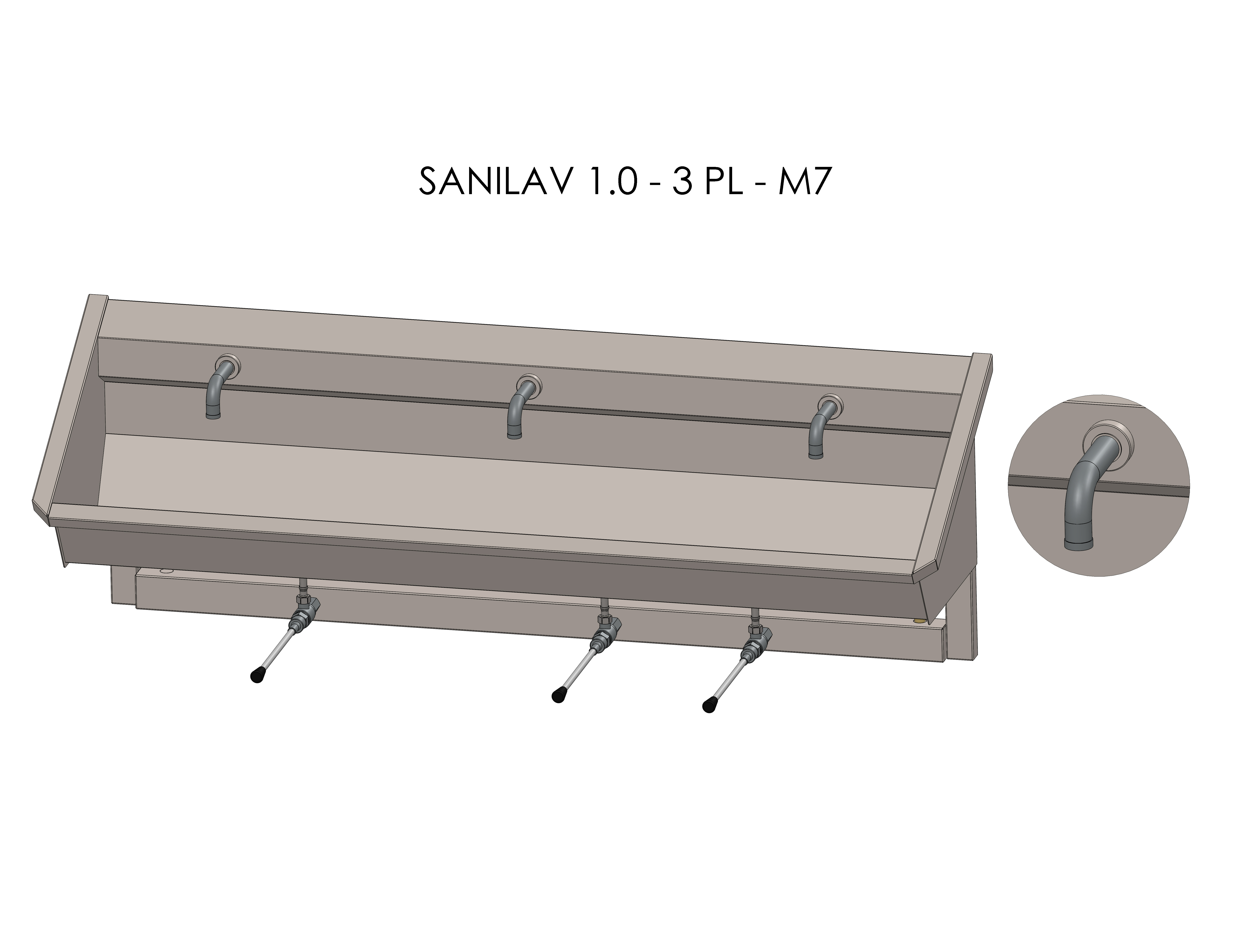 Intersan Sanilav muurwastrog rvs 3p 180 kniebediening SANILAV 1.0-3- M7