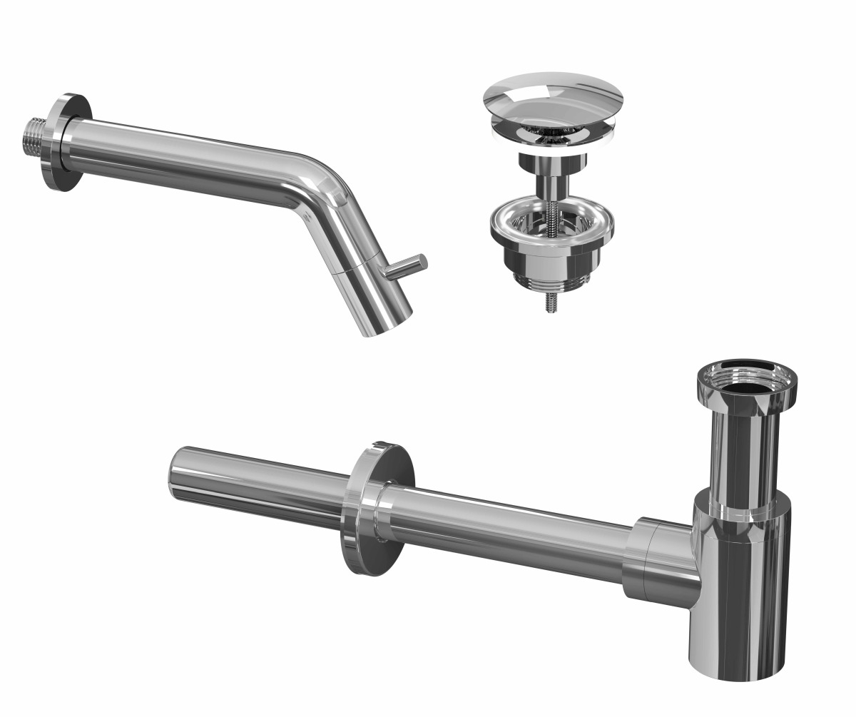 INK set 3A fonteinkraan wandmodel always open plug en design sifon 9902420 Chroom