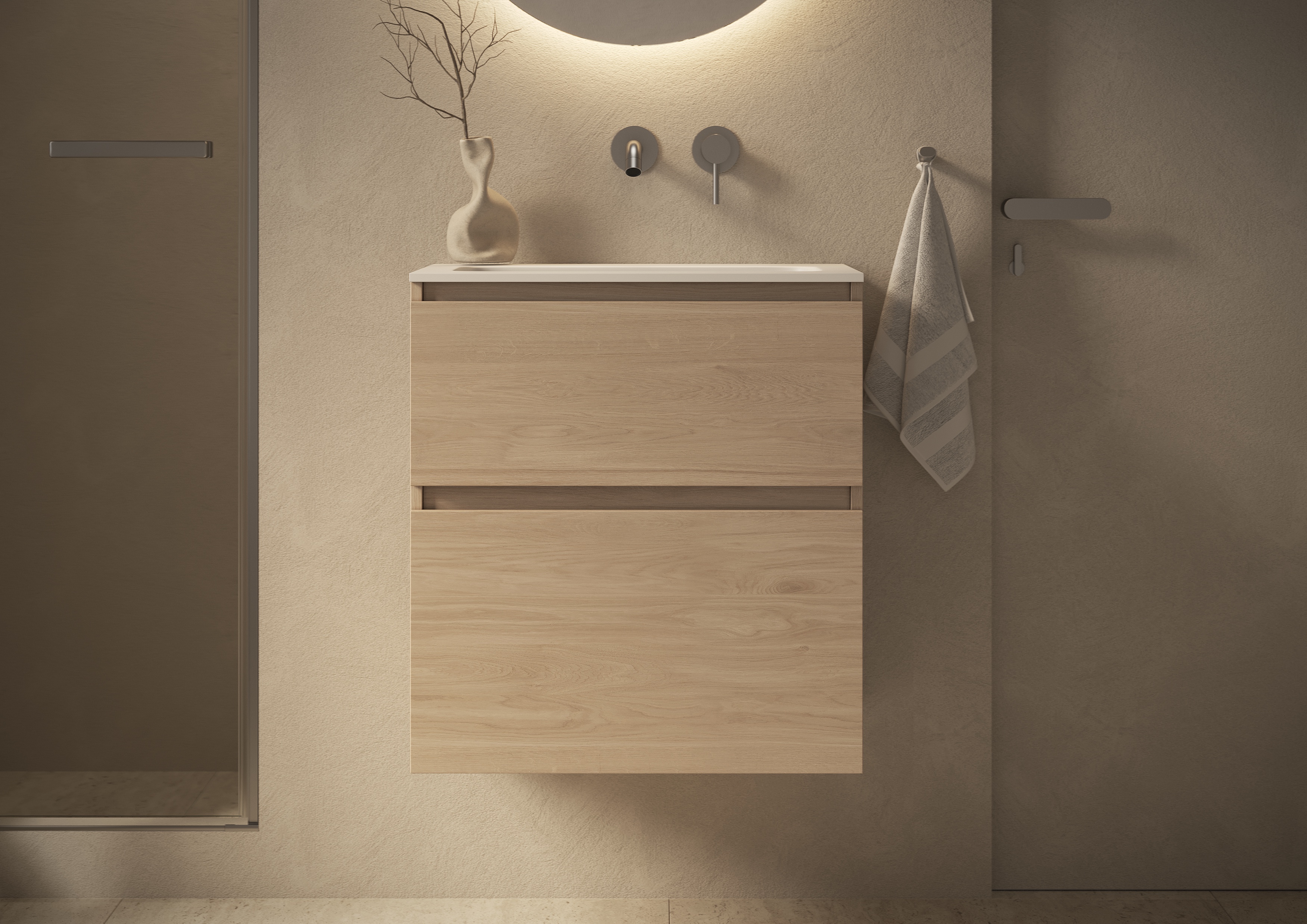 CORE onderkast 2 laden greeploos a-symmetrisch 600x460x650 mm 1001001 Light Oak