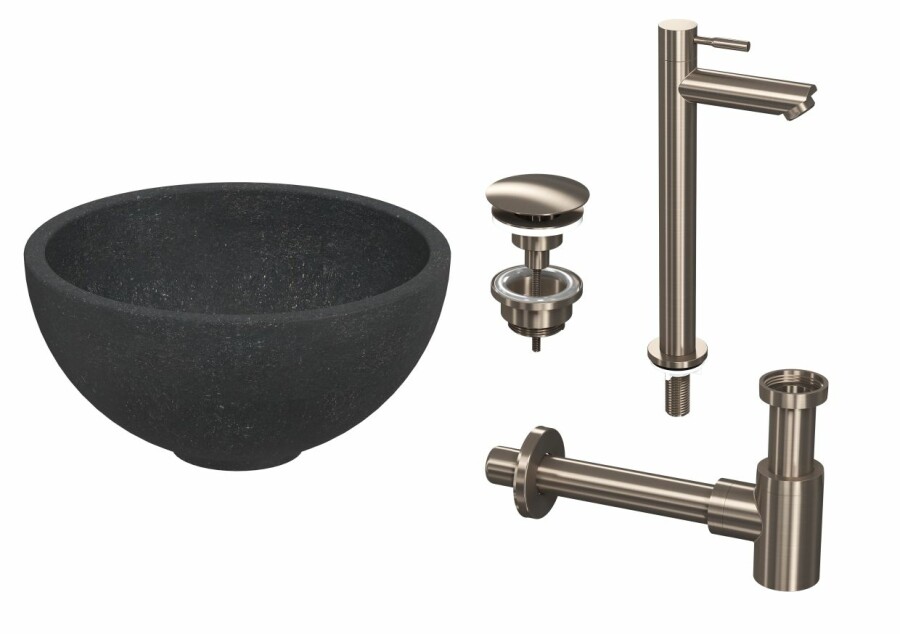 Proline pack kom hardsteen kraan hoog model sifon + plug H120xB240xD240 Blue stone/Brushed nickel / 1805261