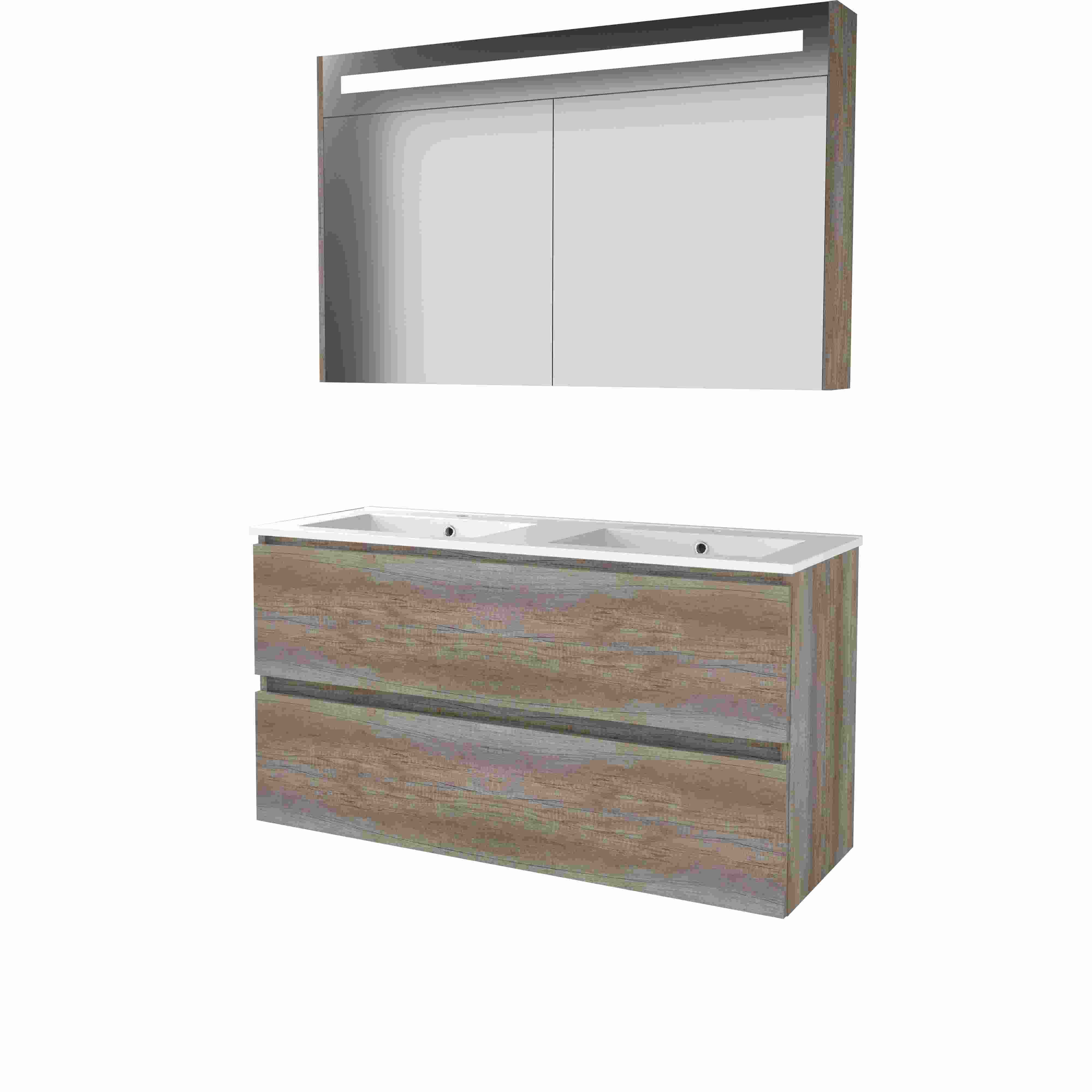 Basic Premium 46 set 120x46cm greepl. 2 la keram. wast. 2 krgt incl. kast m. verl. P46GL1202PSO Scotch Oak