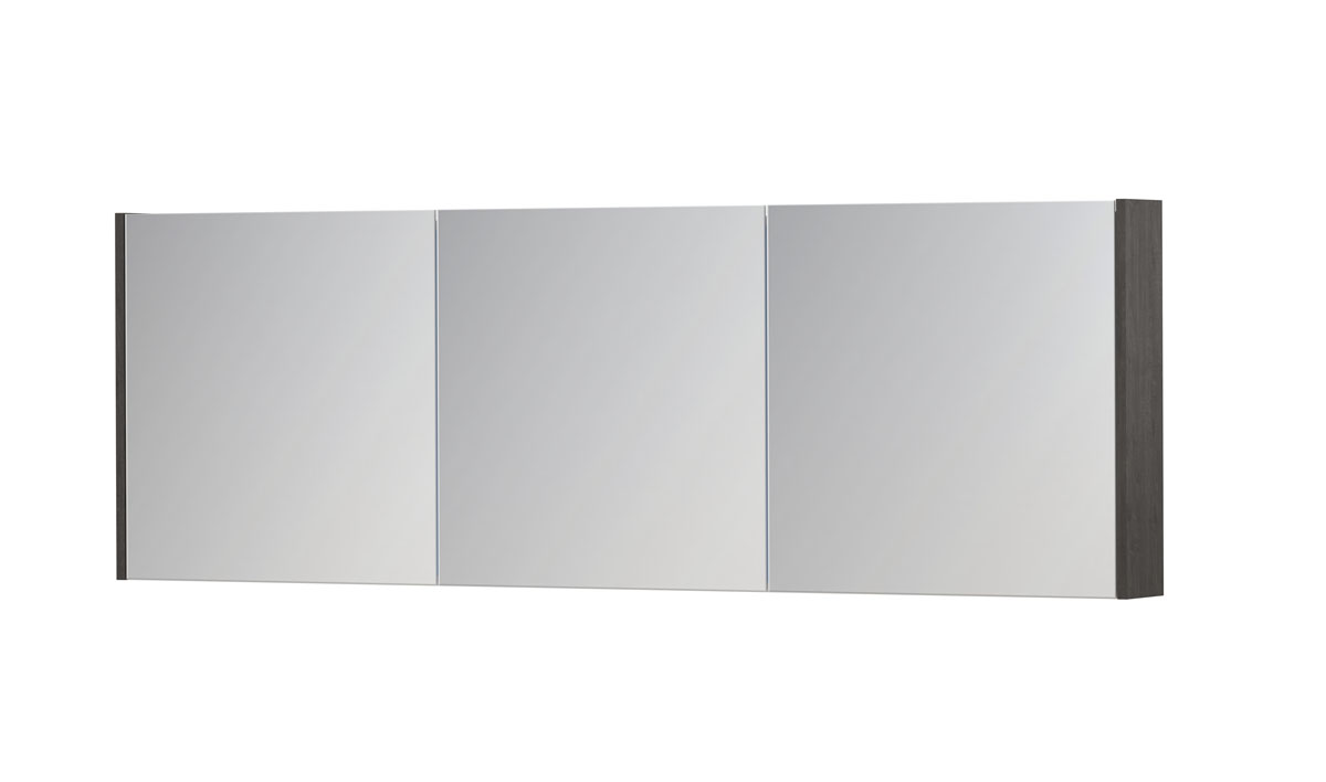 INK SPK1 spiegelkast m. 3 dubbelzijdige spiegeldeuren en stop/schak. 1110862 Oer grijs H600xB1800xD140
