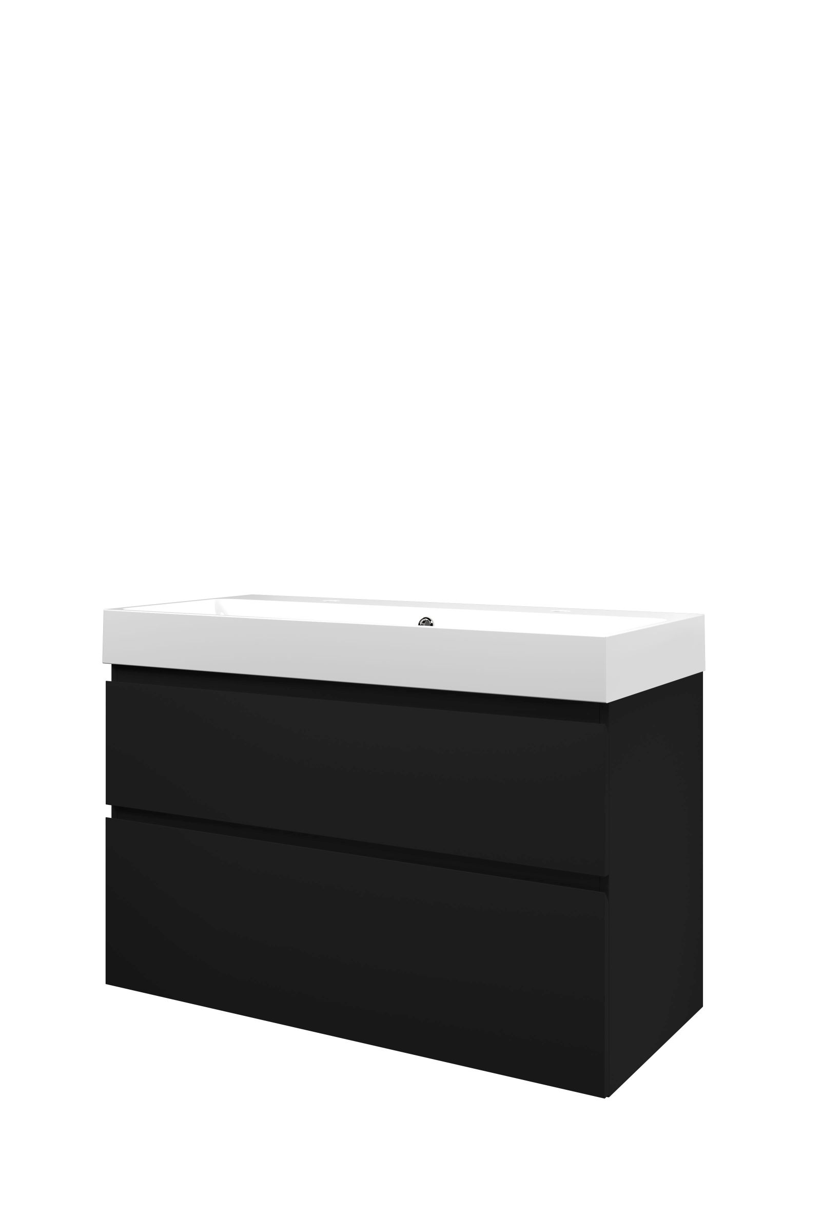 Proline set polystone Loft wast. met 2 krgt. en onderk. a-sym. 1817106 Mat zwart/Glans wit H700xB1000xD460