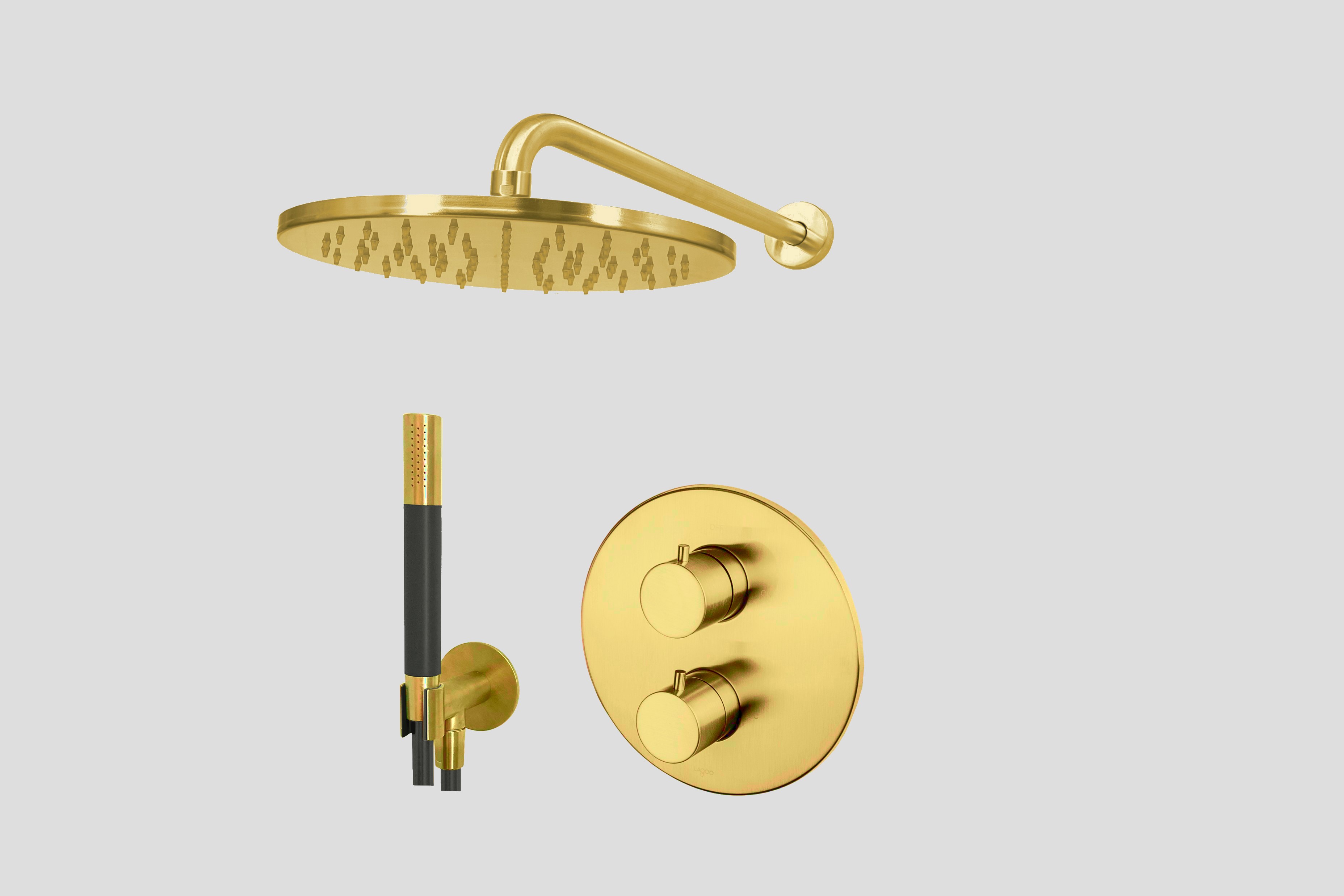 Lagoo Garda Lagoo Voordeel Set: thermostatische douche set m. 2-weg stop/omstel LVS1BB Brushed Brass PVD
