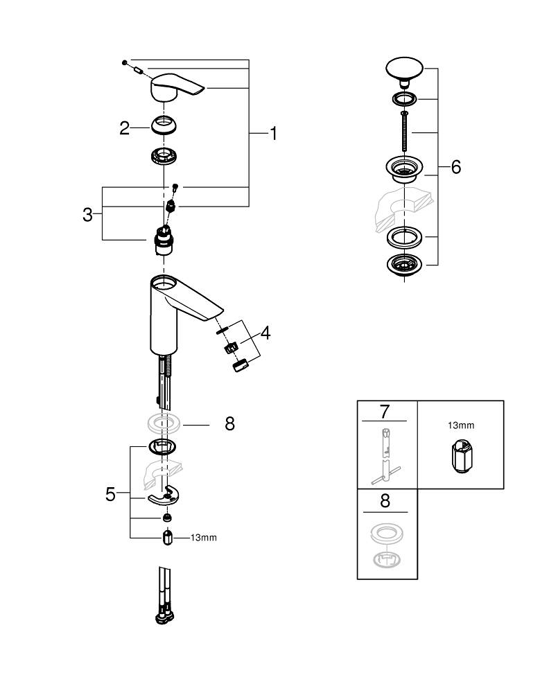 Grohe Eurosmart wastafelmengkraan M-size Push open 23989003