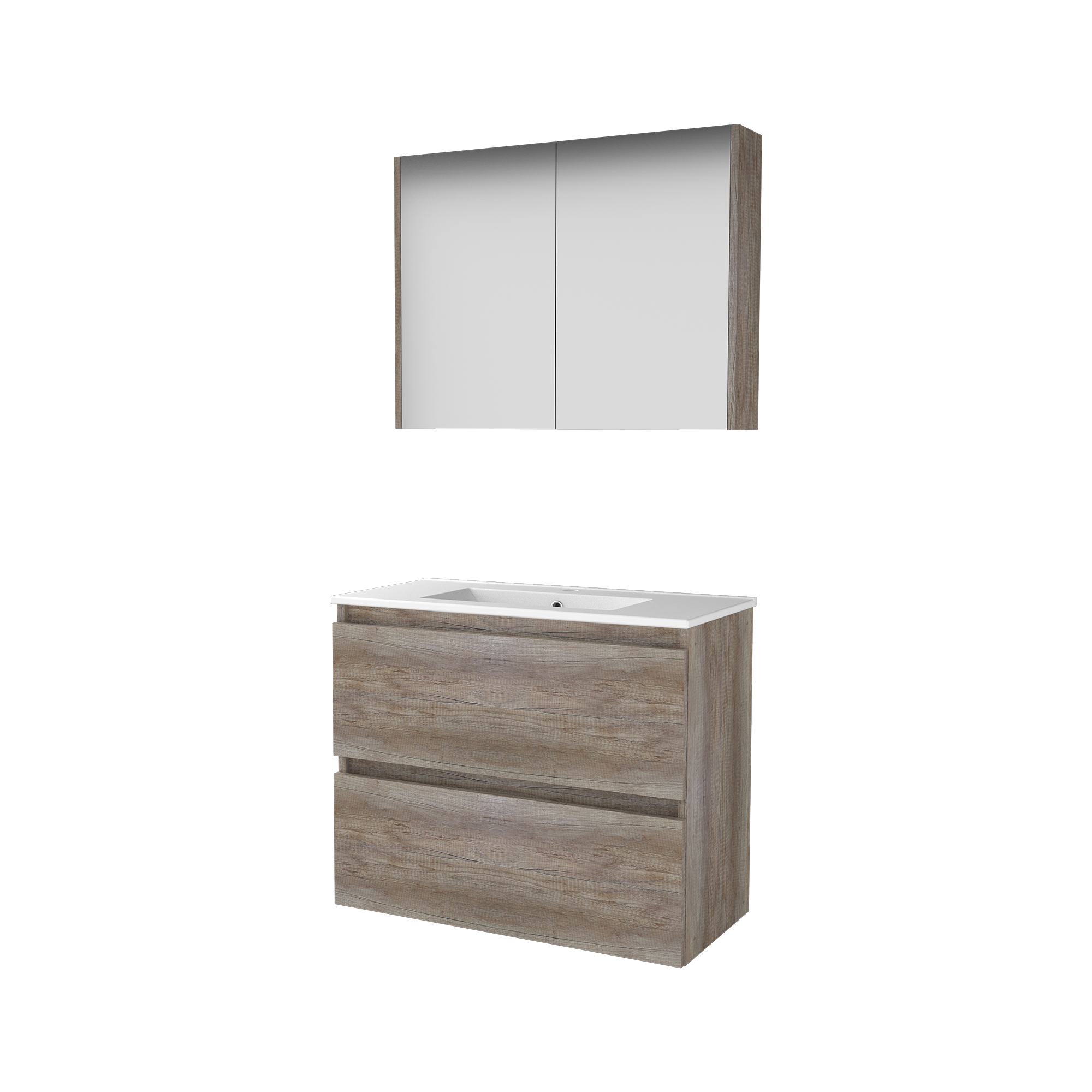 Basic Comfort 39 set 80x39cm greepl. 2 la keram. wast. 1 krgt. incl. kast C39GL80PSO Scotch Oak