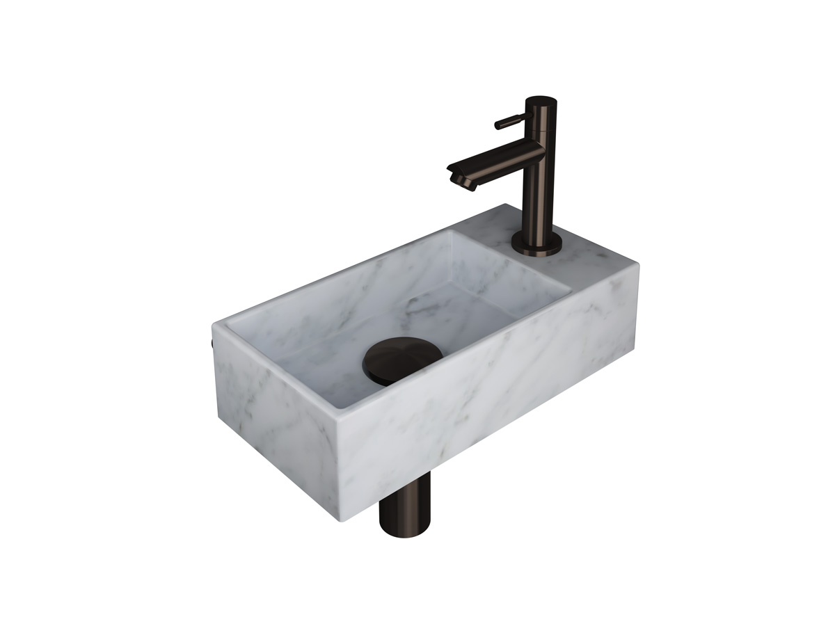 INK Versus pack Marmer R incl. fonteinkraan sifon design plug + montageset H90xB360xD180 Mat wit marmer/Metal black / 1805329