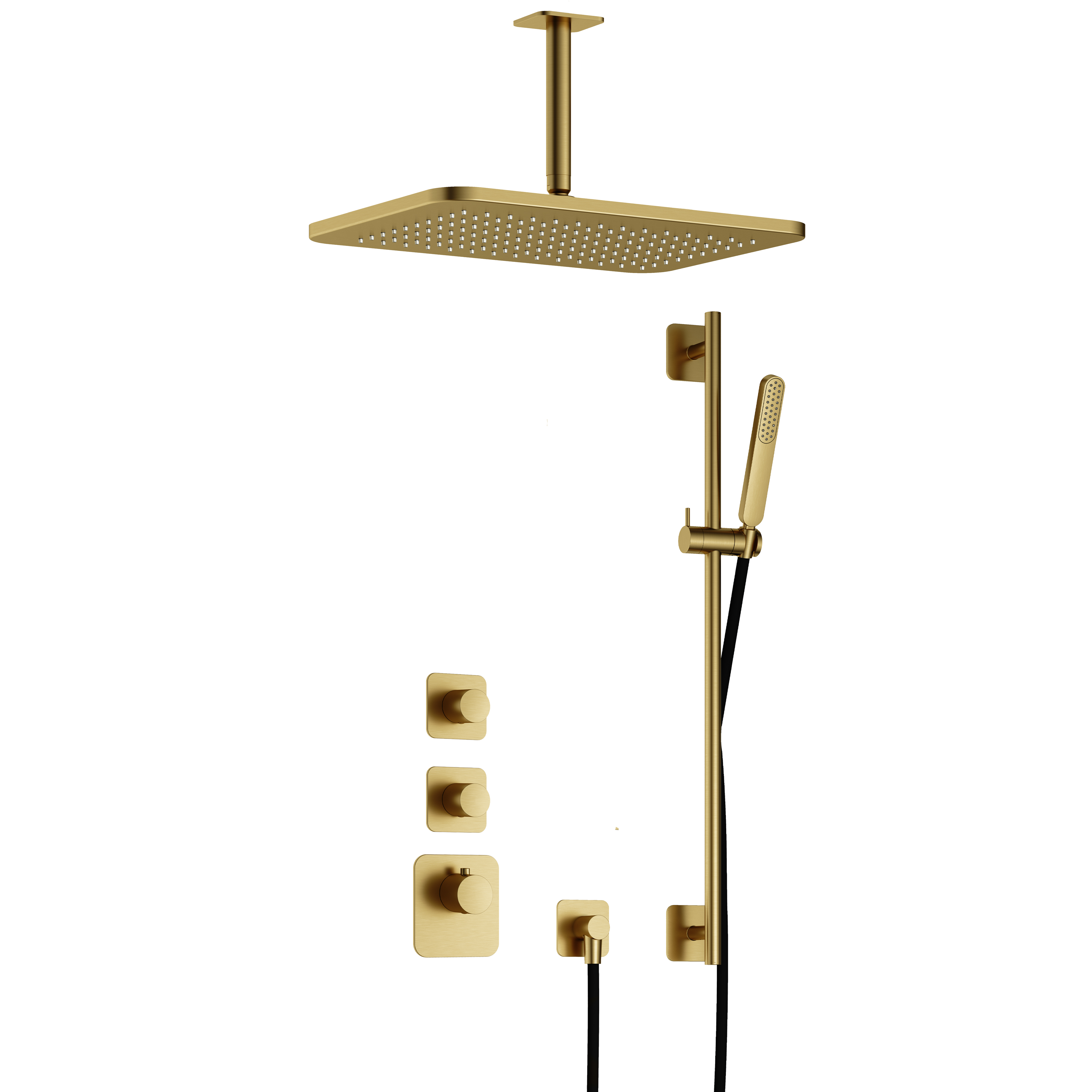 Hotbath Gal Highflow inbouwset m. 2 stopkr. m. plaf. buis GL106 en glijst. IBS40BBP257 Geborsteld Messing PVD