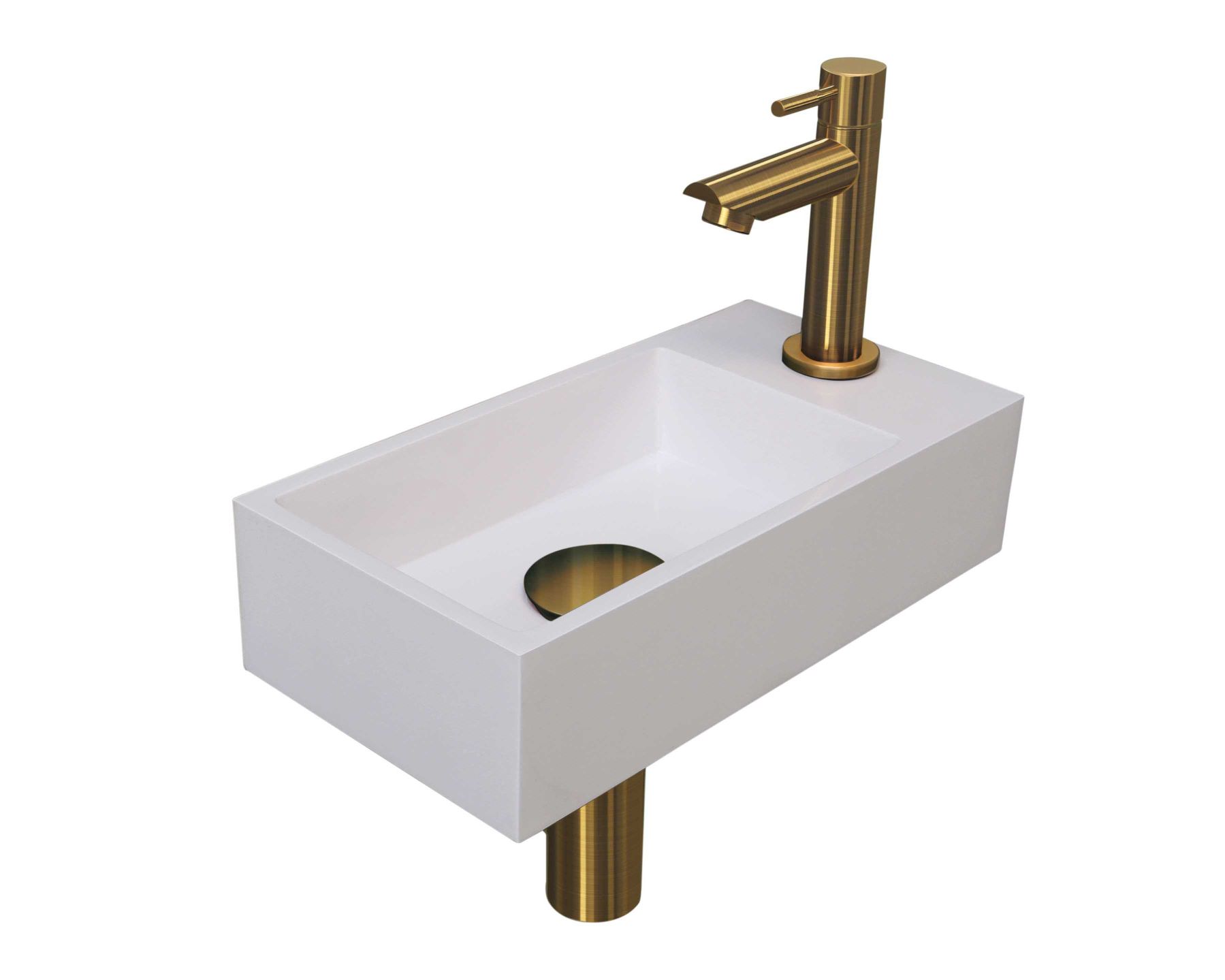 INK fonteinpack Polystone R incl. kraan sifon plug en montageset 1805151 Glans wit/mat goud H90xB360xD180