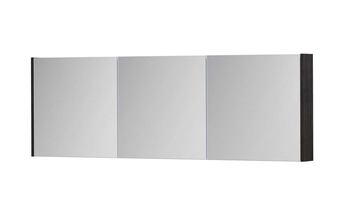 INK SPK1 spiegelkast m. 3 dubbelzijdige spiegeldeuren en stop/schak. 1110865 Houtskool eiken H600xB1800xD140