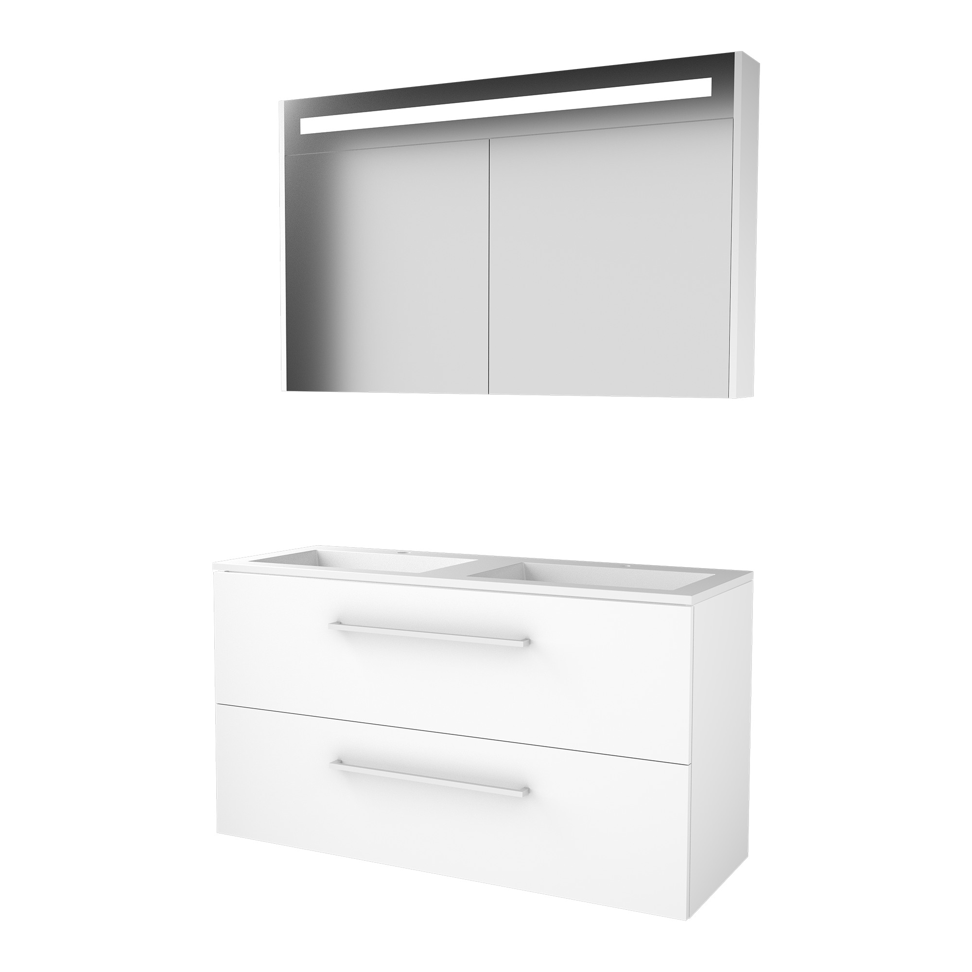 Basic Premium 46 set 120x46cm met gr. 2 la Acryl wast. 2 krgt incl. kast m. verl. P46GR1202A2IW Ice White