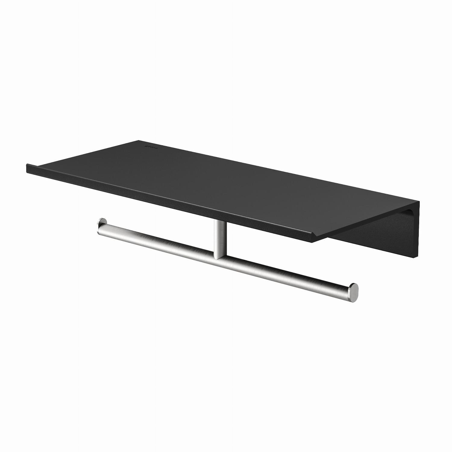 Geesa Leev Planchet 28 cm Zwart met toiletrolhouder zonder klep dubbel RVS geborsteld 918212-05-280