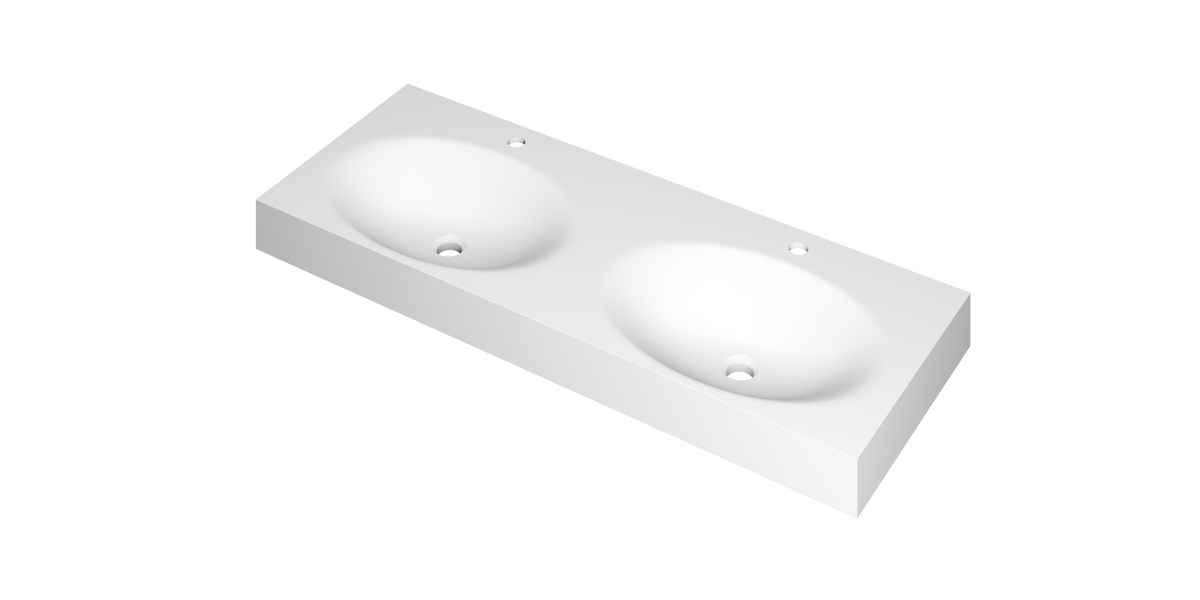 INK Smooth Wastafel polystone dubbel met 2 kraangaten 3407456 Mat wit Afm. 1200x450x90