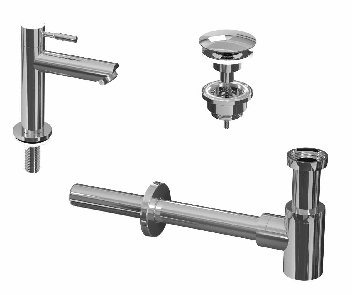 INK 1A fonteinkraan staand laag always open plug en design sifon 9902400 Chroom