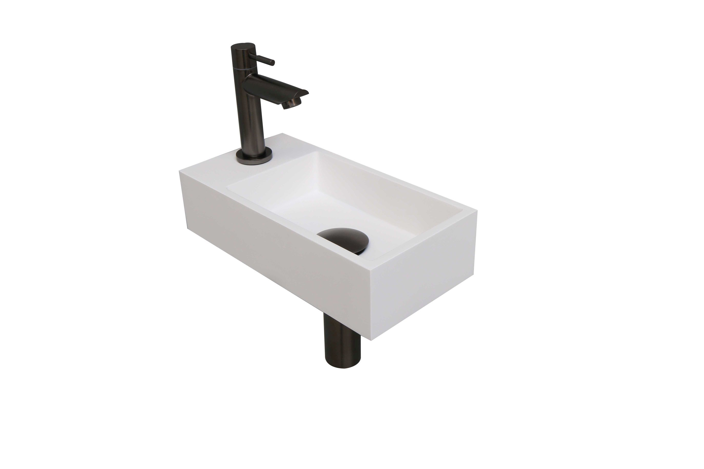 INK fonteinpack Polystone L incl. kraan sifon plug en montageset 1805162 m. wit/gun metal H90xB360xD180