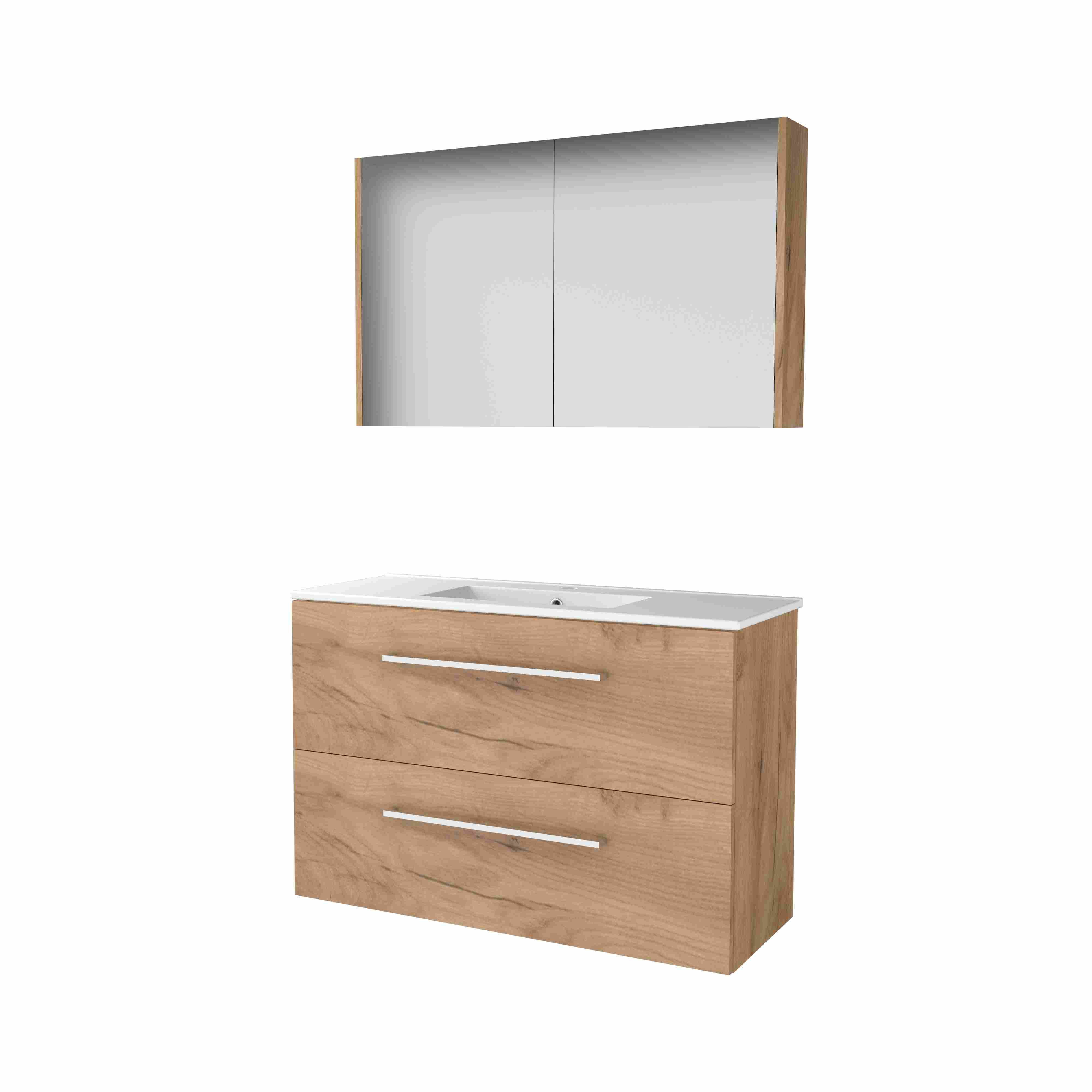 Basic Comfort 39 set 100x39cm met gr. 2 la keram. wast. 1 krgt. incl. kast C39GR100PWO Whisky Oak