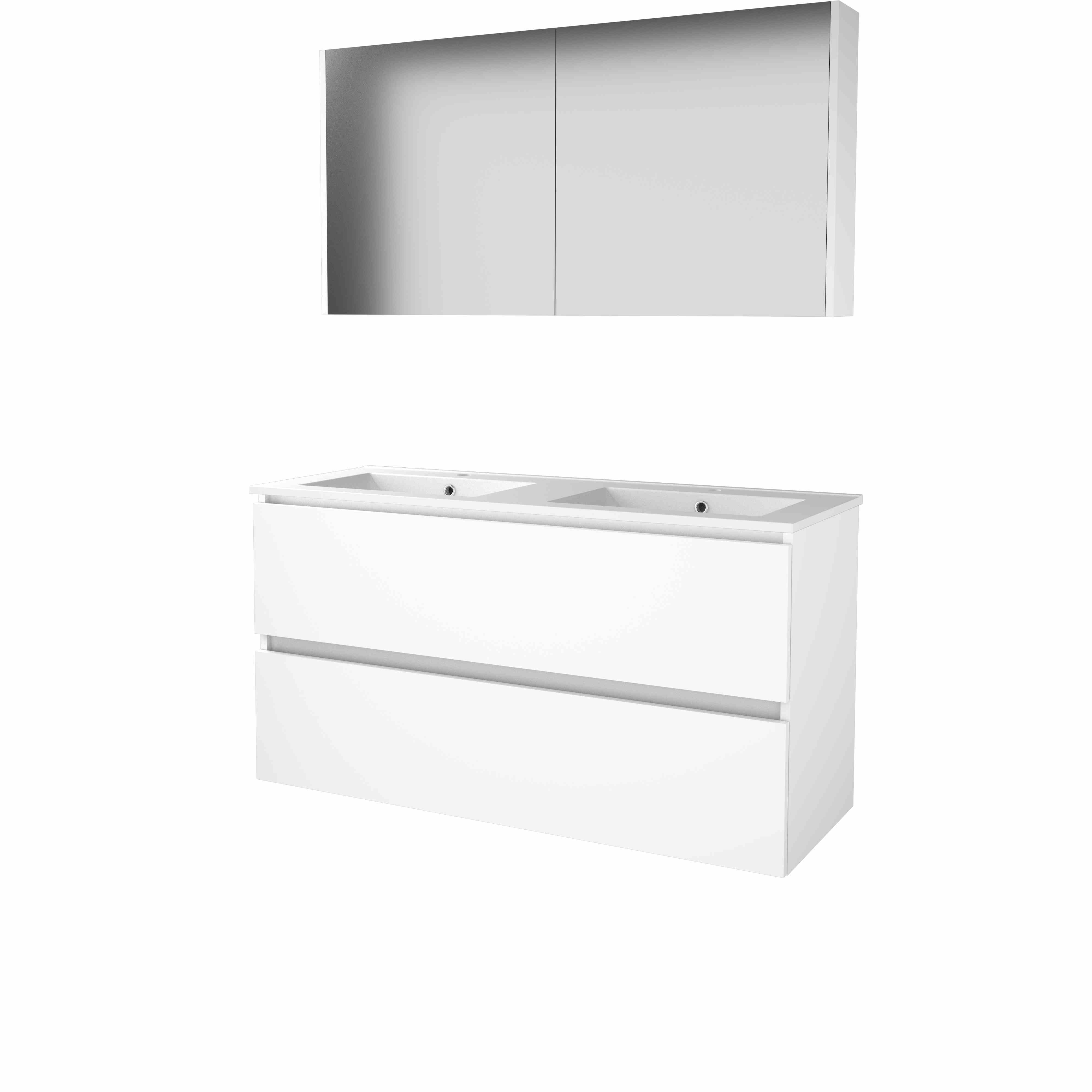 Basic Comfort 46 set 120x46cm greepl. 2 la keram. wast. 2 krgt incl. kast C46GL1202PIW Ice White