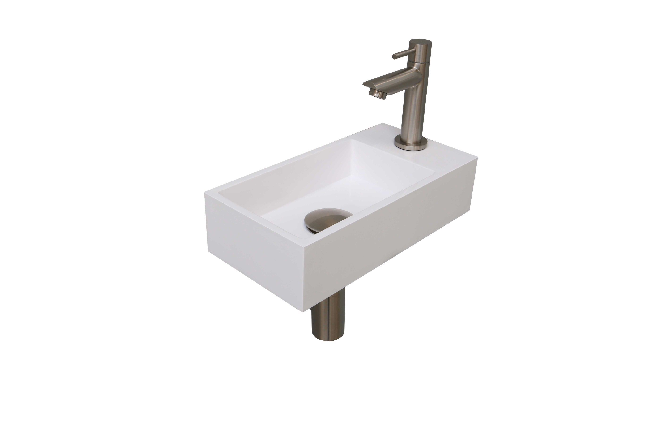 INK fonteinpack Polystone R incl. kraan sifon plug en montageset 1805176 Glans wit/brushed nickel H90xB360xD180