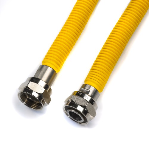 Buigbare rvs gasslang Ecoflex m24 120cm geel met mantel