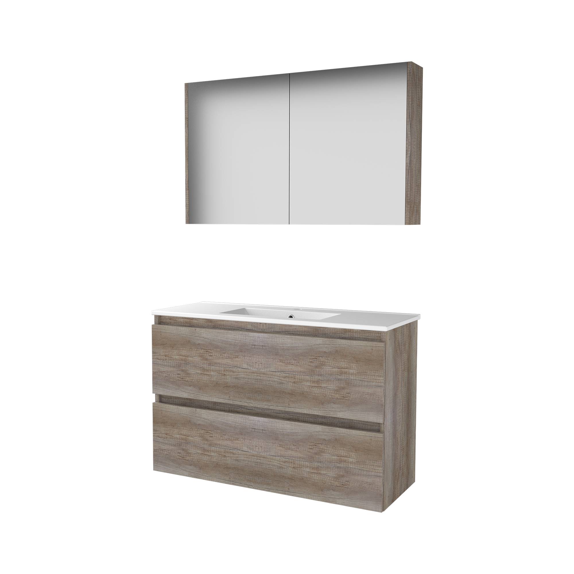 Basic Comfort 39 set 100x39cm greepl. 2 la keram. wast. 1 krgt. incl. kast C39GL100PSO Scotch Oak