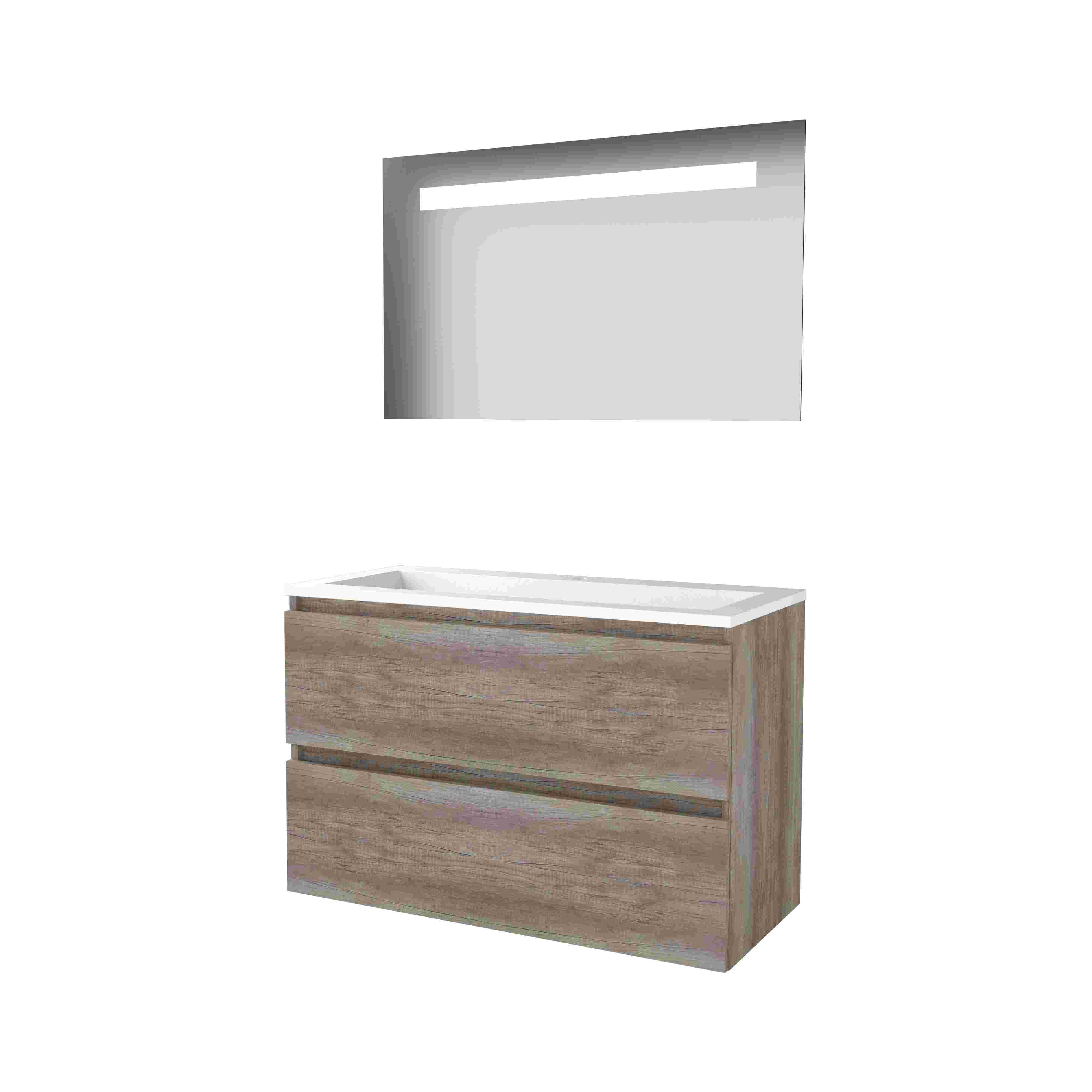 Basic Economic 46 set 100x46cm greepl. 2 la Acryl wast. 1 krgt. incl. spiegel m. verl. E46GL100A1SO Scotch Oak