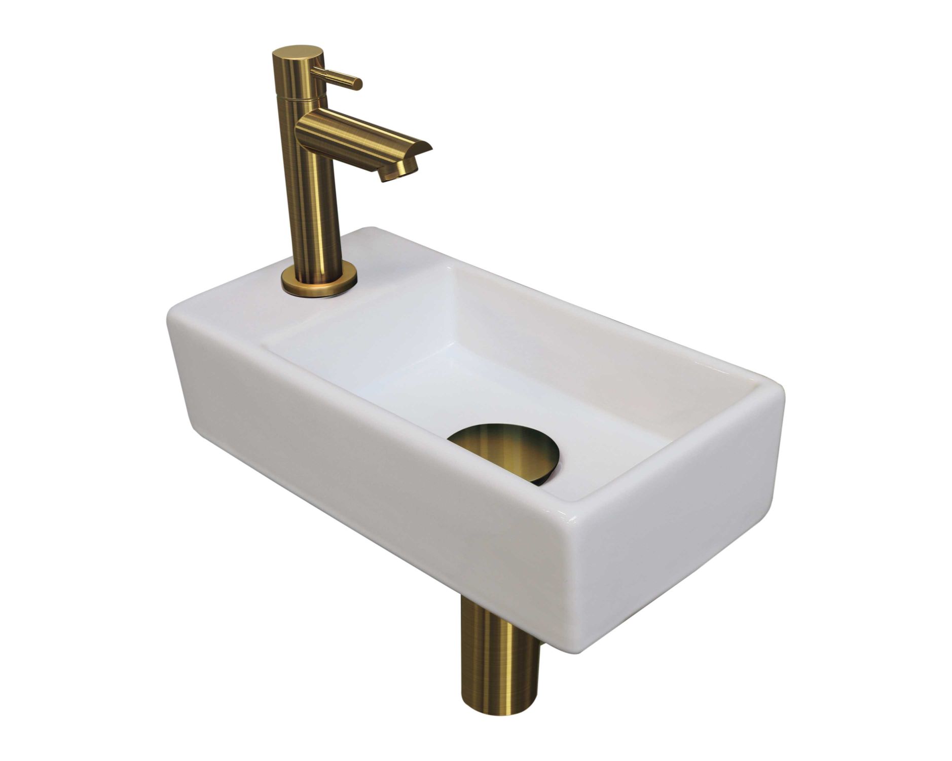 INK fonteinpack pors. L incl. kraan sifon plug en montageset 1805306 Glans wit/Brushed mat goud H90xB360xD180