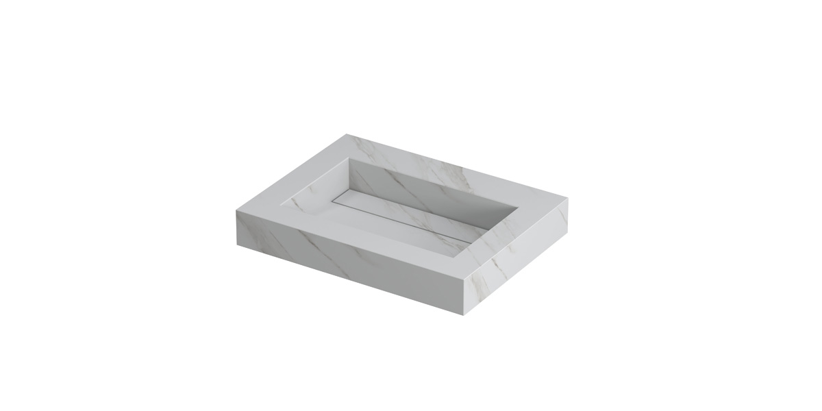 INK Pitch wast. keramische slab bak m. drain + front + side skirts zonder krgt. H90xB600xD450 Calacatta mat / 210300