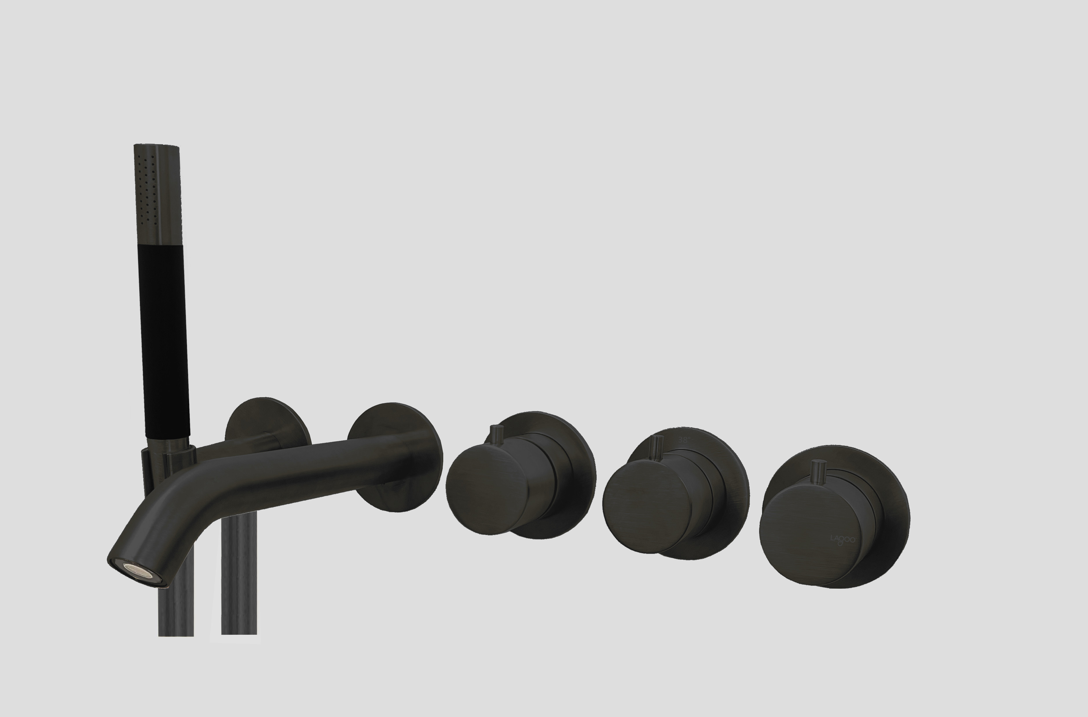 Lagoo inbouw bad thermostaat Tripple7  met uitloop. 2-weg omstel en handdouche G3207MB Matt Black