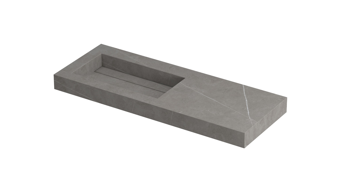 INK Pitch wast. keramische slab L m. drain + front + side skirts zonder krgt. H90xB1200xD450 Armani grey mat / 210521