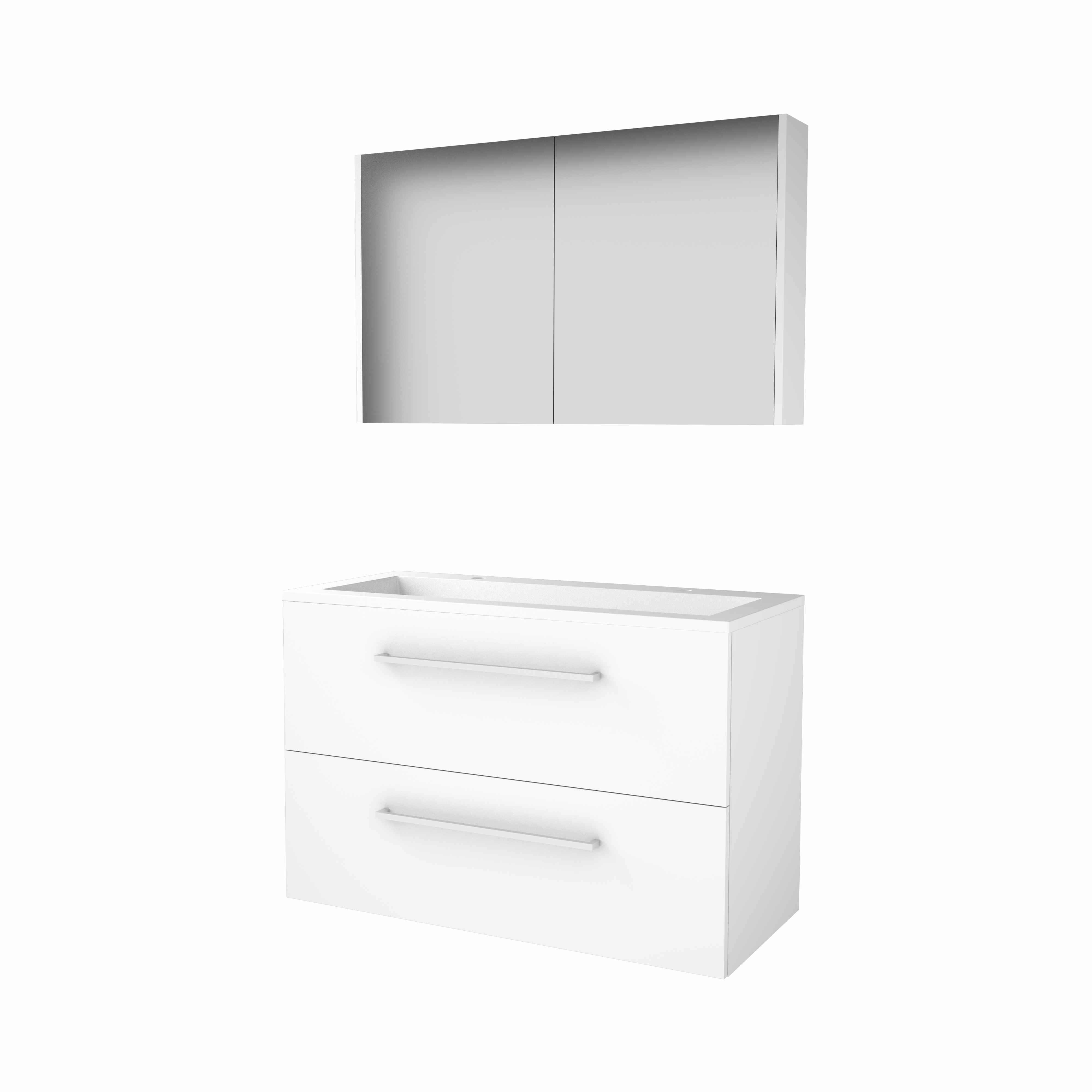 Basic Comfort 46 set 100x46cm met gr. 2 la Acryl wast. 2 krgt incl. kast C46GR100A2IW Ice White