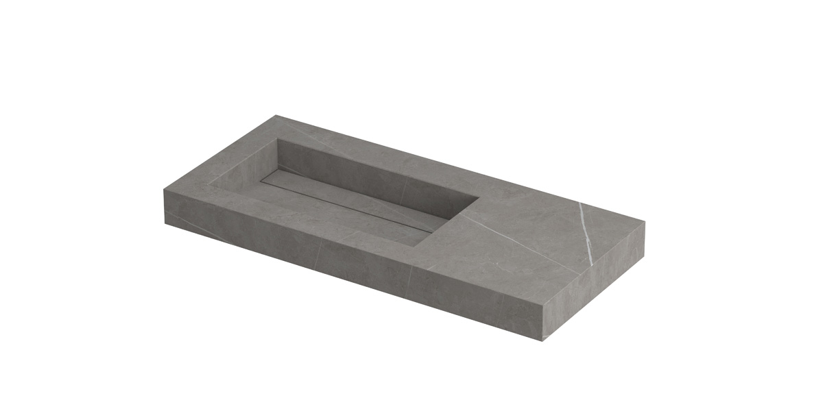 INK Pitch wast. keramische slab L m. drain + front + side skirts zonder krgt. H90xB1000xD450 Armani grey mat / 210481