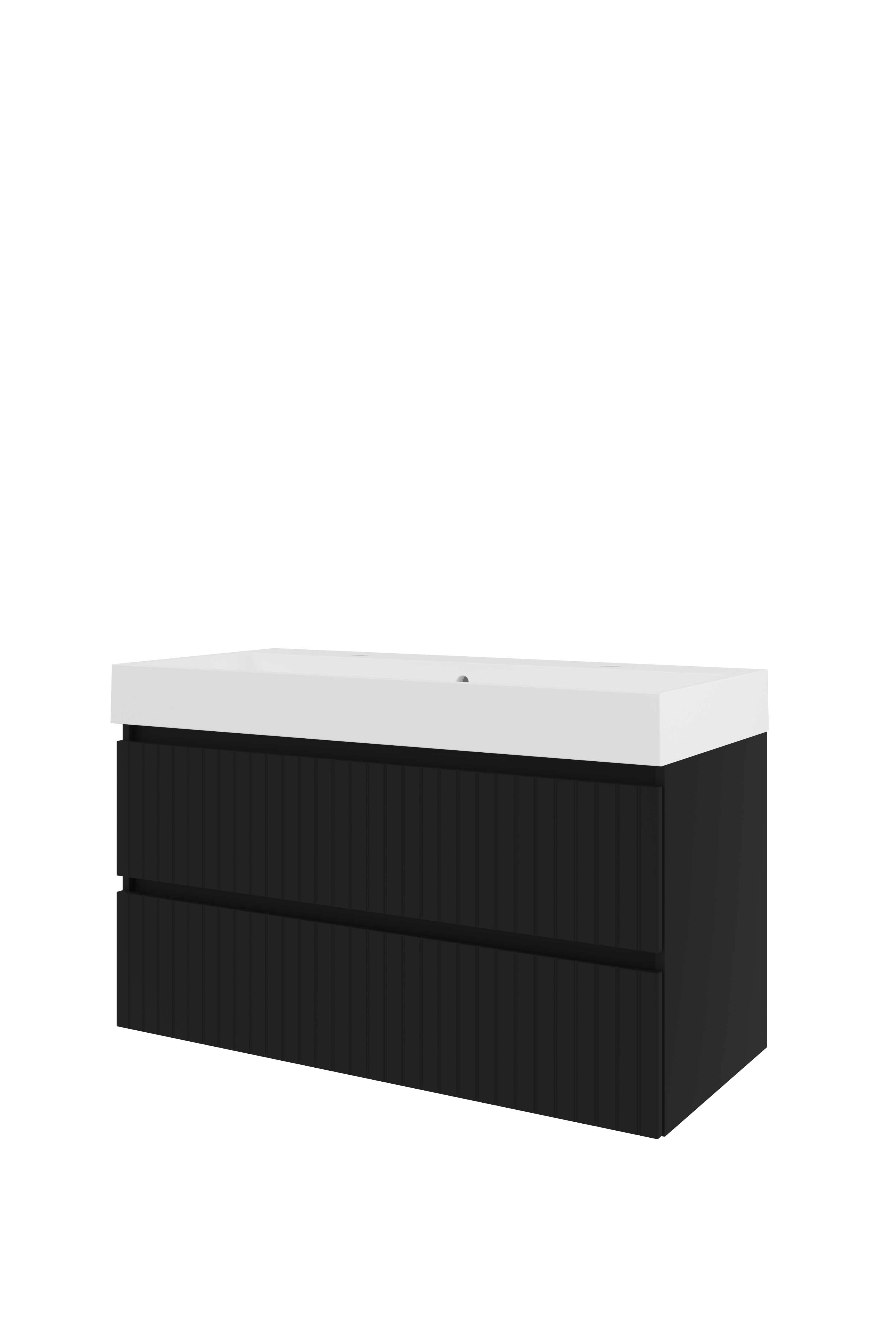 Proline Set polystone Loft wast. met 2 kr.gaten en onderkast sym. gefr. 1818776 Mat zwart/Mat wit 1000x460x620