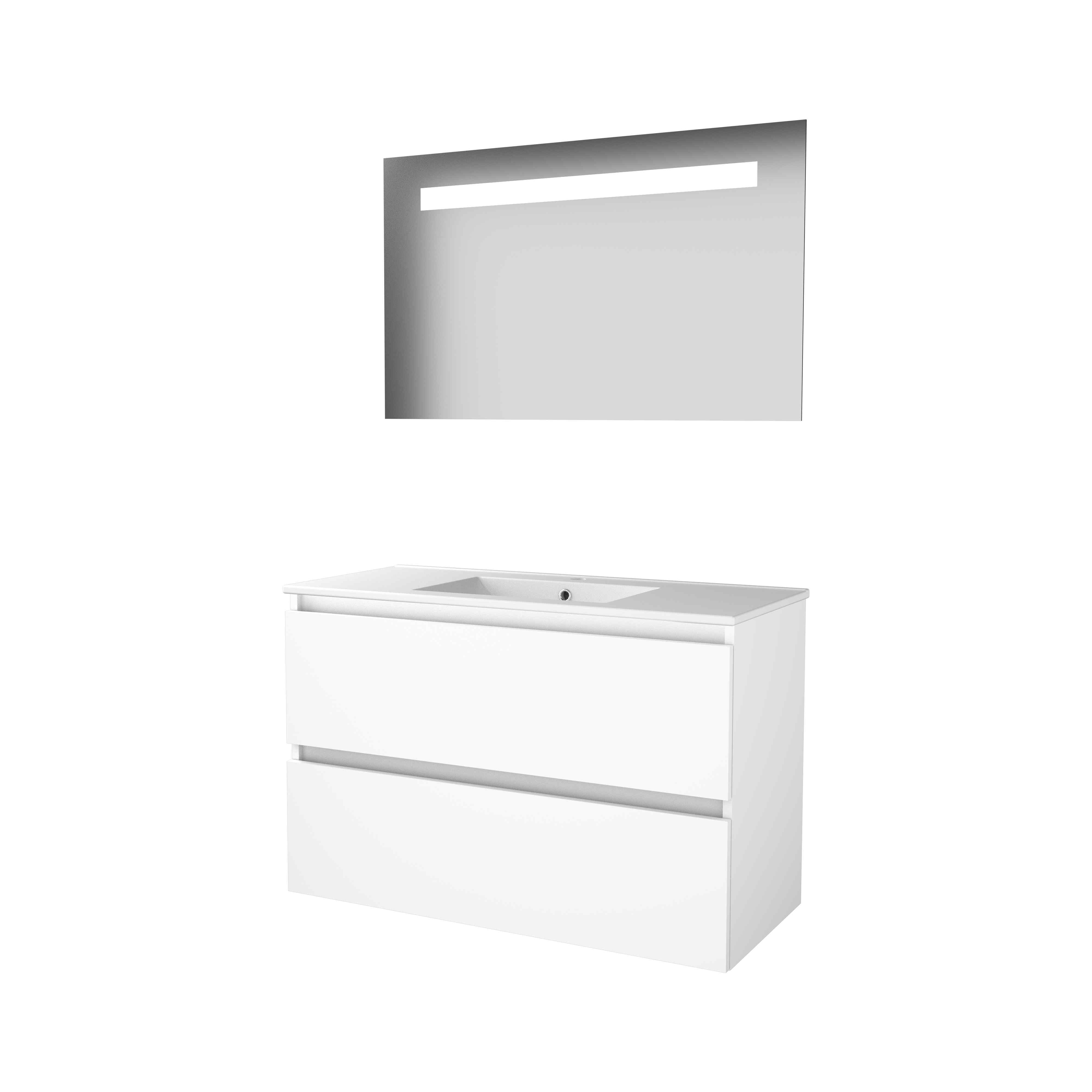 Basic Economic 46 set 100x46cm greepl. 2 la keram. wast. 1 krgt. incl. spiegel m. verl. E46GL100PIW Ice White