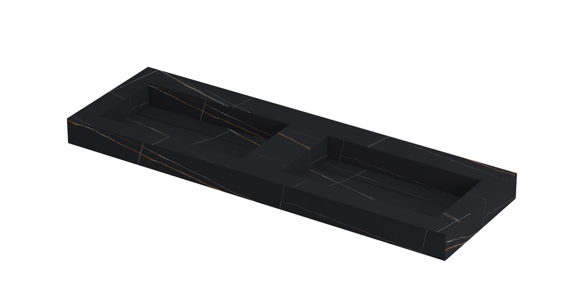INK Pitch wast. keramische slab bak dubbel m. drain + front + side skirts zonder krgt. H90xB1400xD450 Lauren black mat / 210422