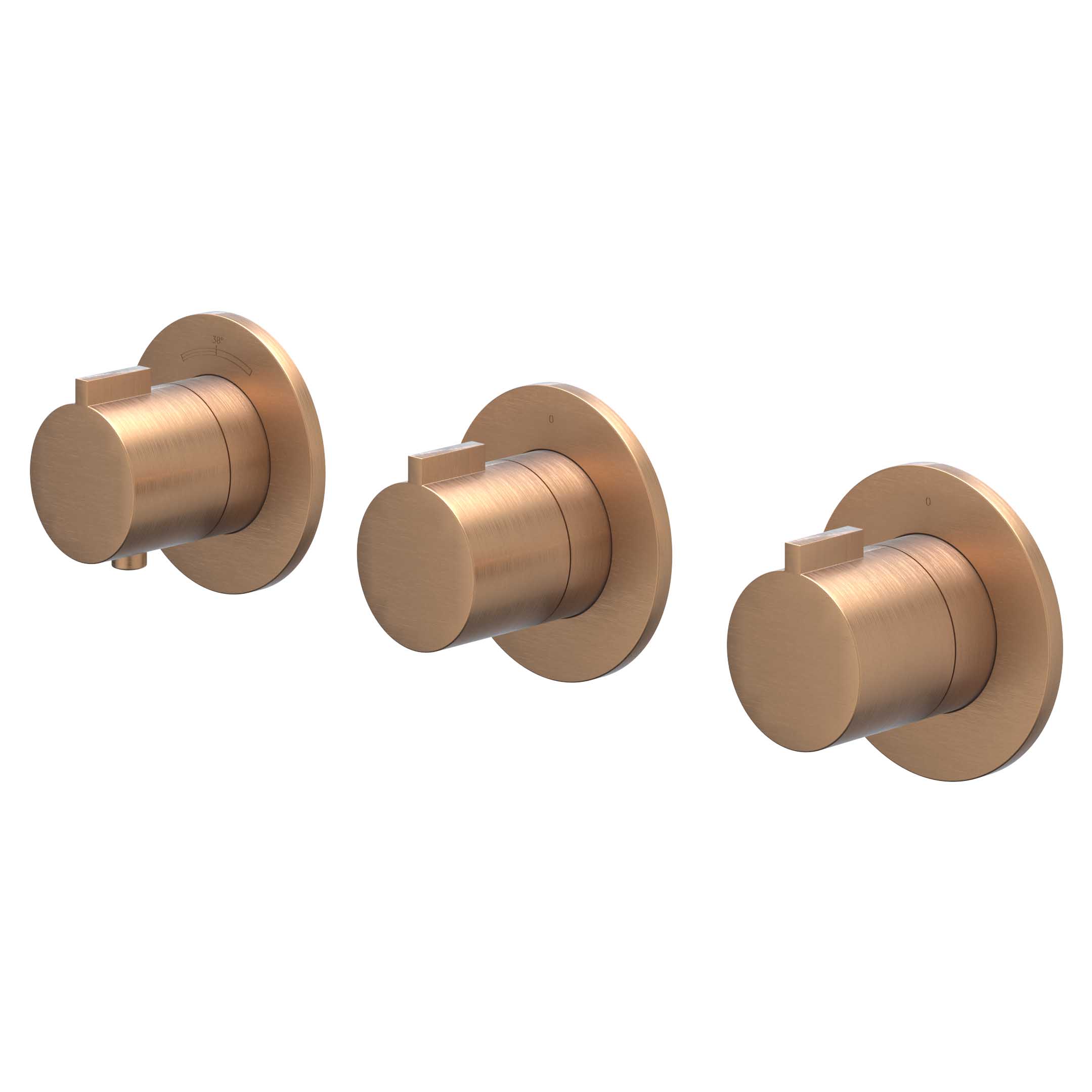 IVY Pact Afbouw inbouwtherm. m/2 stopkranen symmetry m/ronde rozetten 6202355 gebr. mat koper PVD