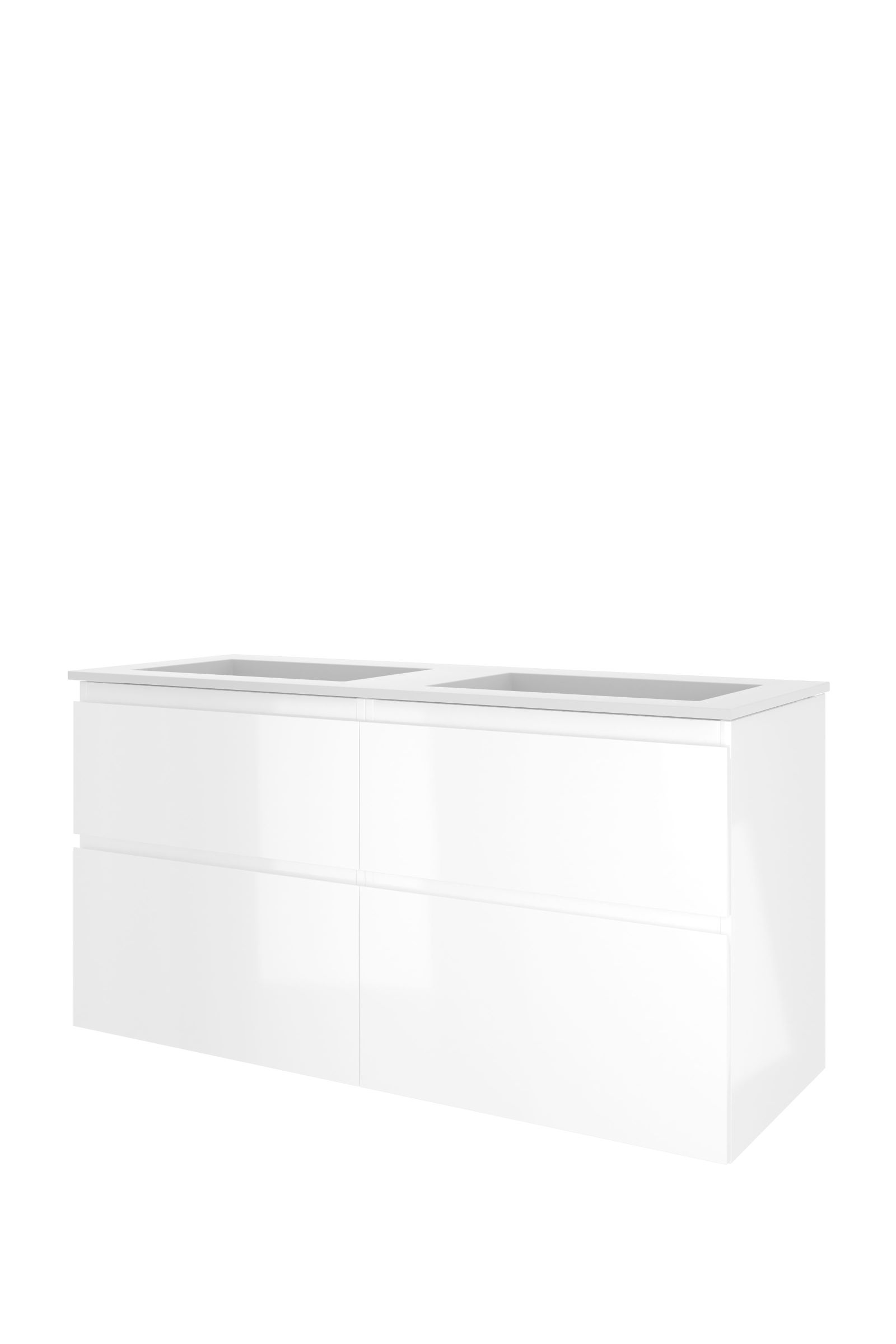 Proline set polystone Elegant wast. z. krgt. en onderk. 4 laden a-sym. 1816524 Glans wit/Mat wit H620xB1200xD460